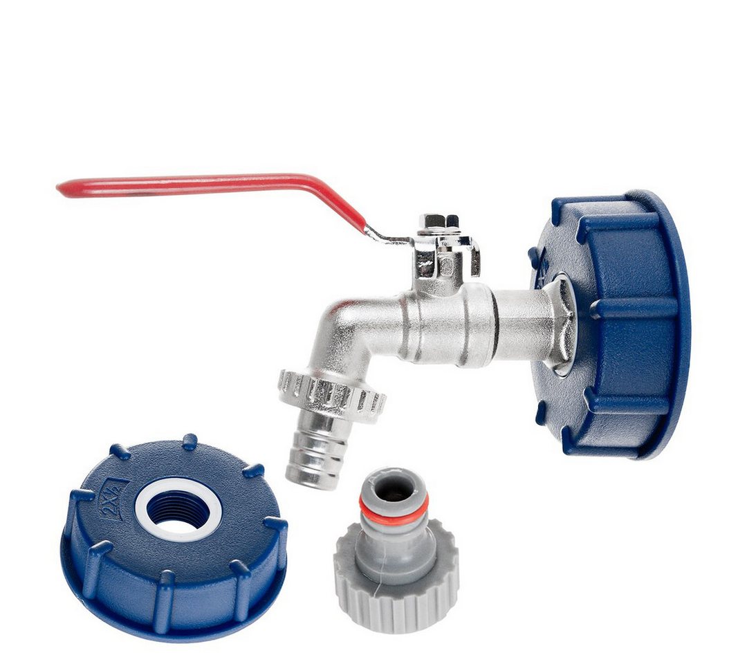 Garronda Absperrventil IBC Adapter S60x6 mit Auslaufhahn1/2 Zoll und Nippel GD-0209, (Absperrventil), 1x Schlauchanschluss, 1x Anschluss für Schnellkupplung