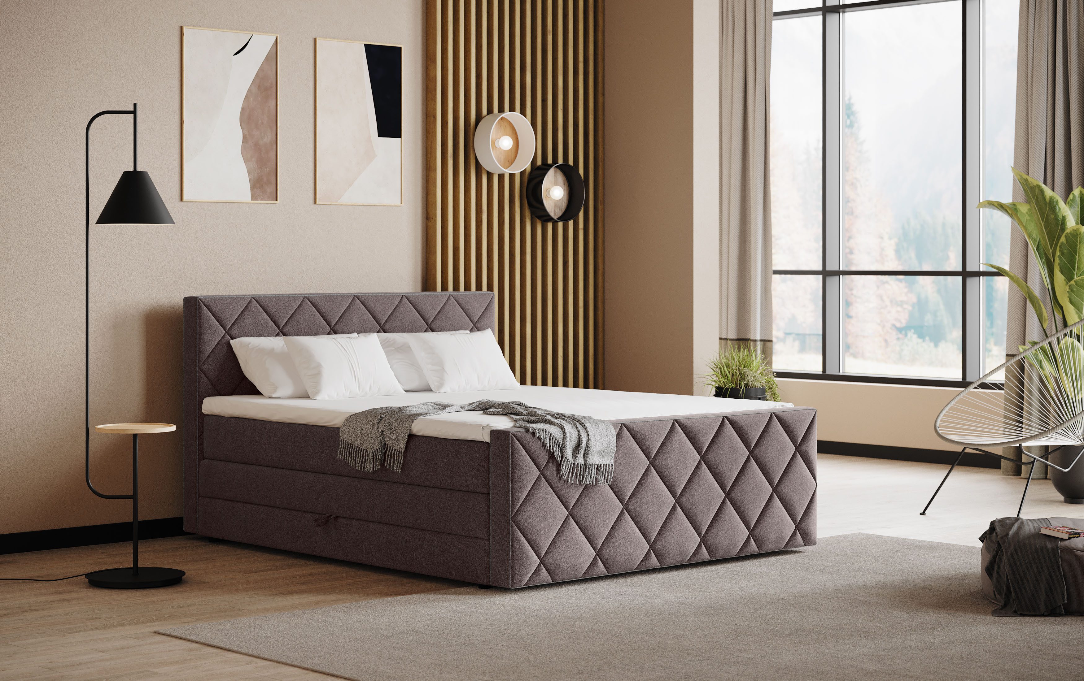 COTTA Boxspringbett Tower inkl. Bettkasten, mit Keder in abgesetzter Farbe, in verschiedenen Breiten, Härtegraden und Farben erhältlich