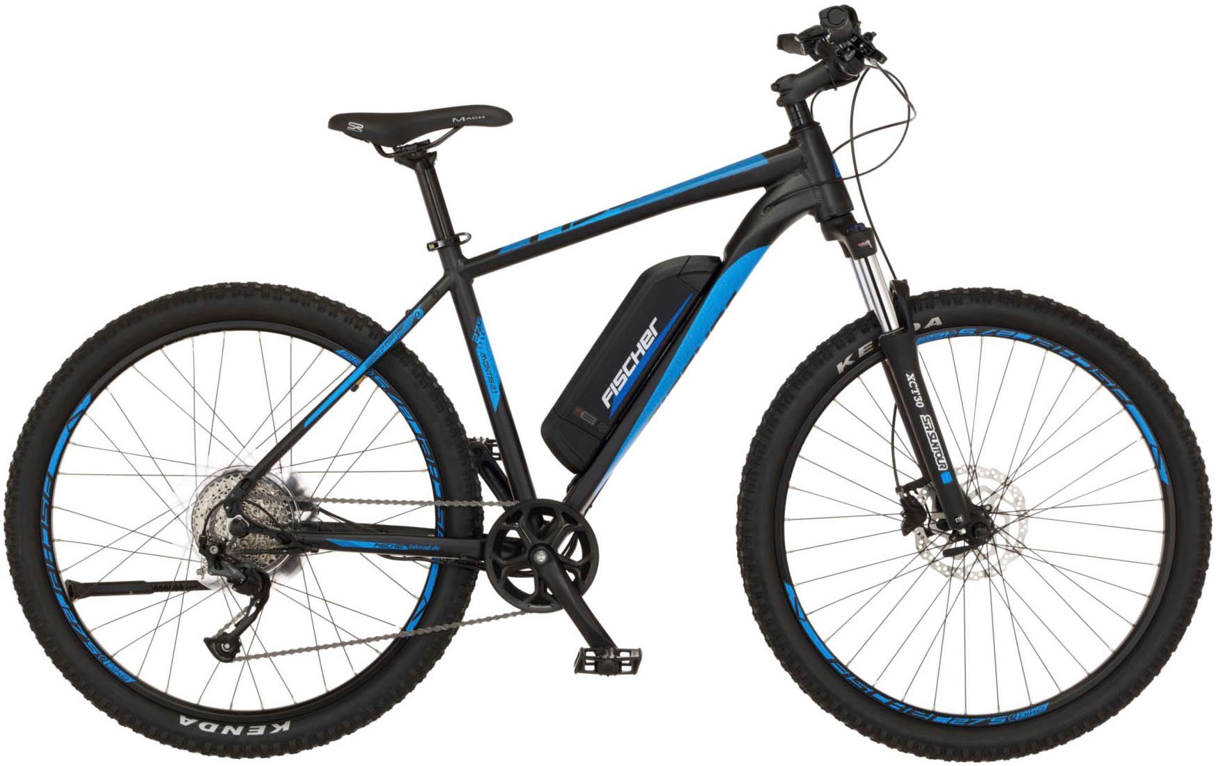 FISCHER Fahrrad E-Bike Mountainbike MONTIS 2.1 557, 9 Gang Shimano Altus Schaltwerk, Kettenschaltung, Heckmotor, 557 Wh, (Schloss), Pedelec, Elektrofahrrad für Damen u. Herren, MTB
