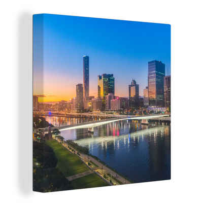 OneMillionCanvasses® Leinwandbild Brisbane nach einem farbenprächtigen Sonnenuntergang in Australien, (1 St), Leinwand Bilder für Wohnzimmer Schlafzimmer