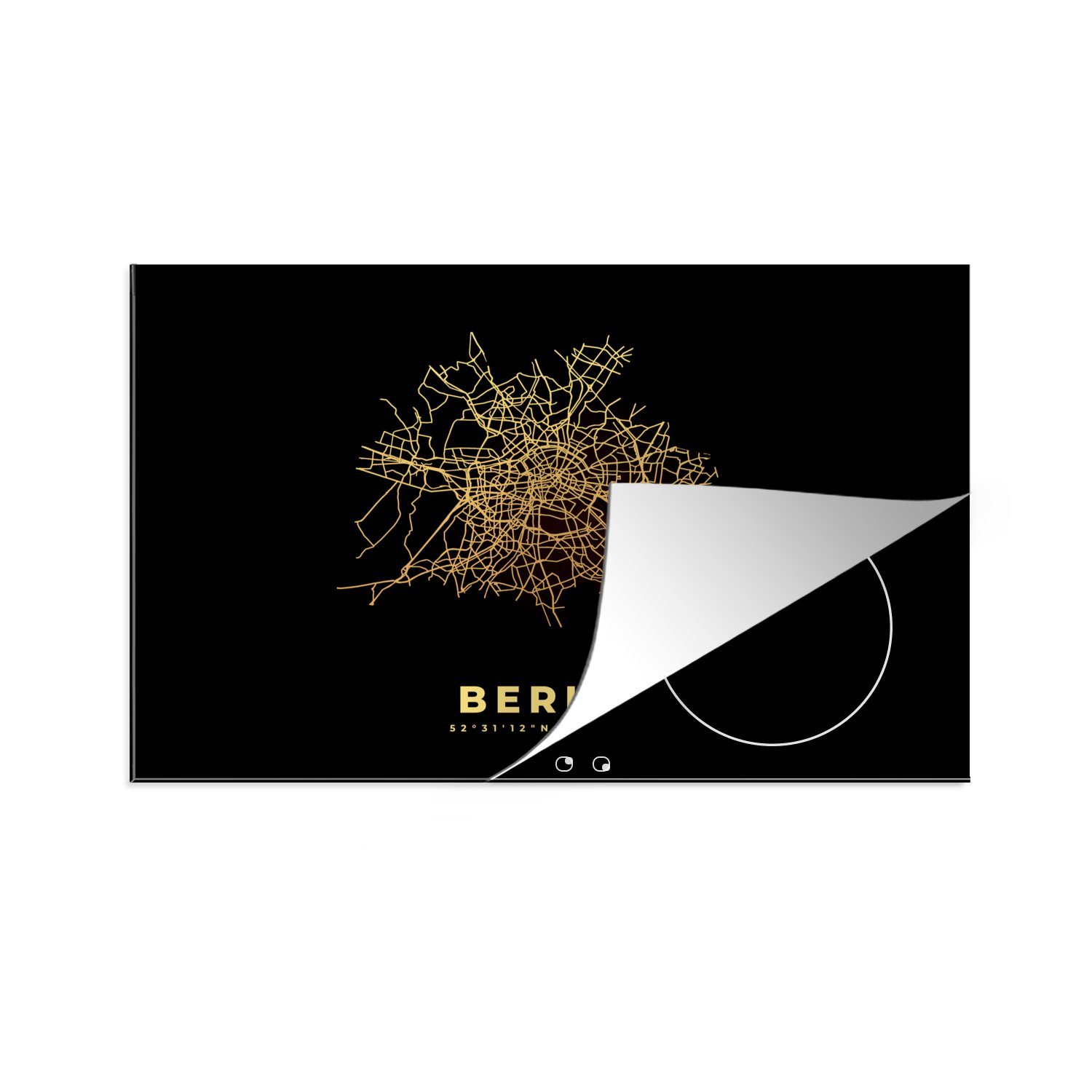 MuchoWow Herdblende-/Abdeckplatte Berlin - Gold - Karte - Stadtplan - Karte, Vinyl, (1 tlg), 81x52 cm, Induktionskochfeld Schutz für die küche, Ceranfeldabdeckung