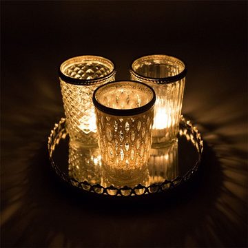 Jinfa Teelichthalter Jinfa 3er Windlichtset Teelichtglas mit Spiegelplatte Teelichthalter
