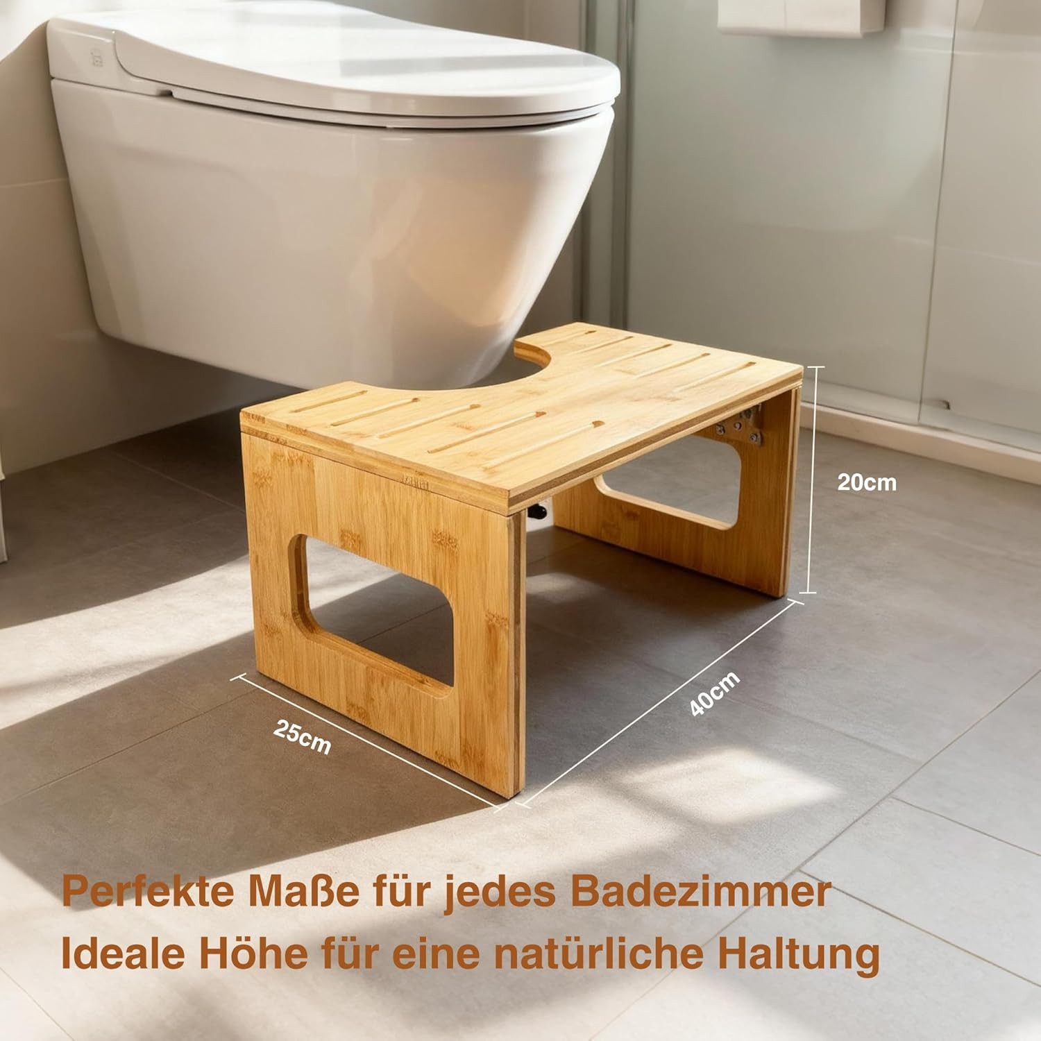 Zedelmaier Toiletten-Stuhl Klappbarer Toilettenhocker aus Bambus, ergonomischer Toilettenhocker