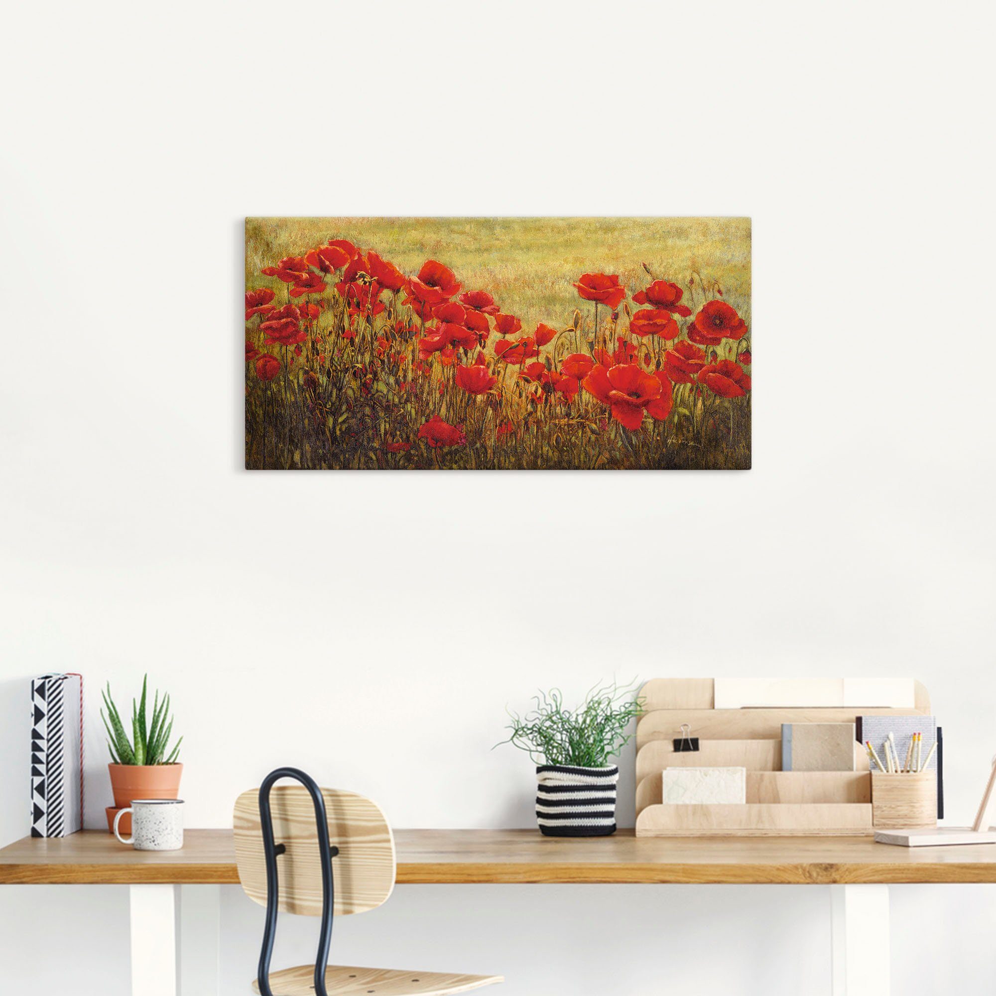 Artland Leinwandbild Mohnfeld, Blumenwiese (1 St), auf Holzrahmen gespannt