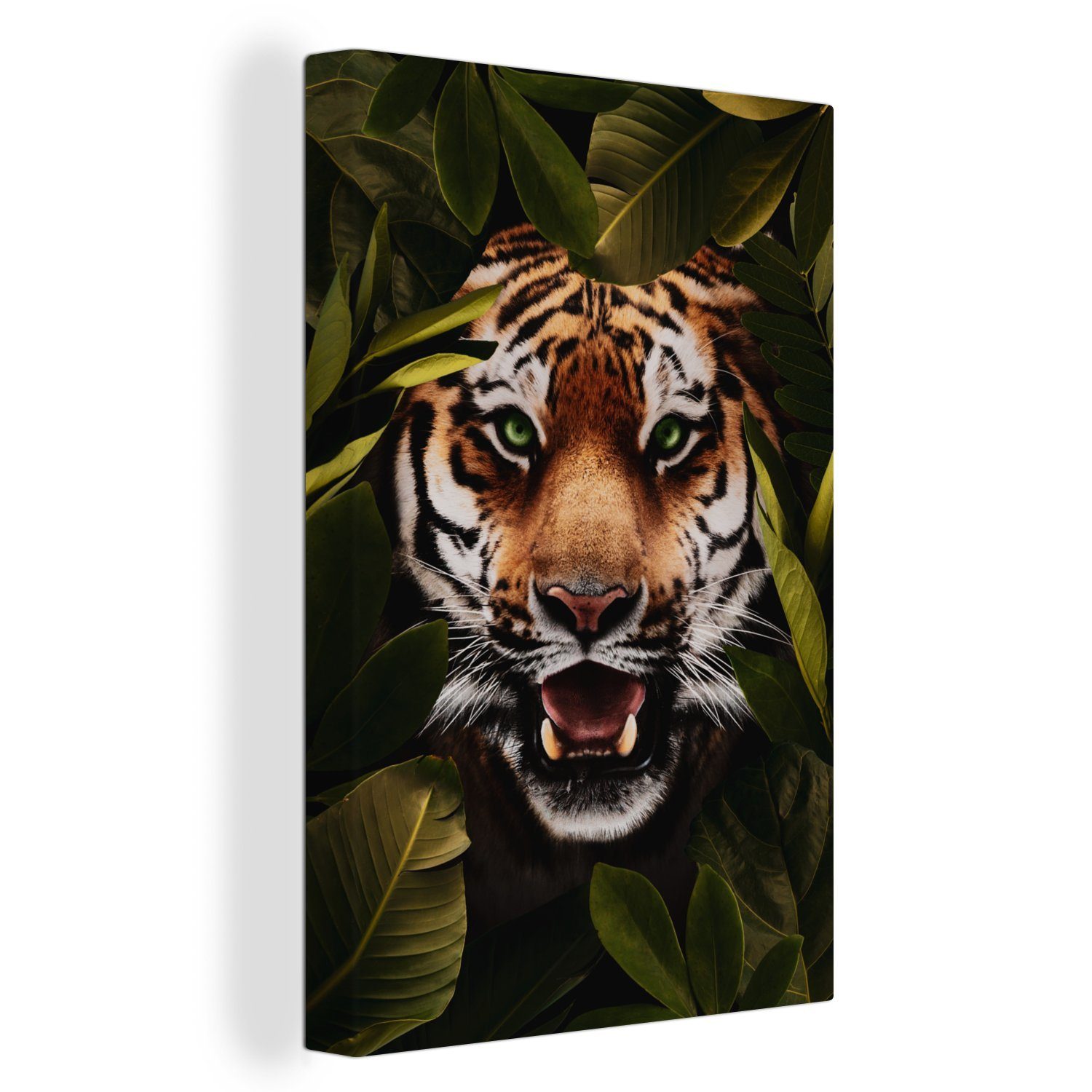 OneMillionCanvasses® Leinwandbild Tiger - Grün - Augen, (1 St), Leinwandbild fertig bespannt inkl. Zackenaufhänger, Gemälde, 20x30 cm