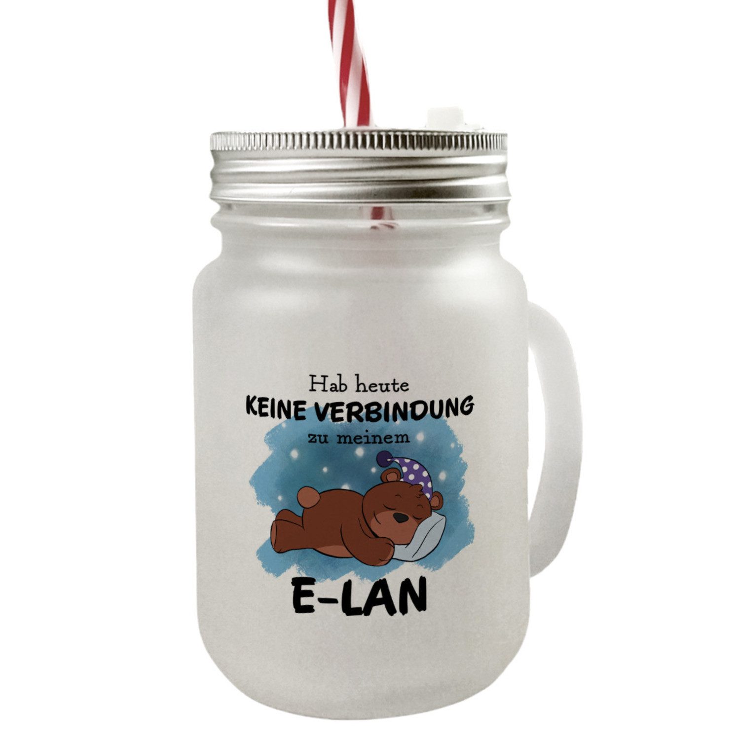 Glas Teddybär Mason Jar Henkel Trinkglas mit Deckel Spruch Keine zum E Lan