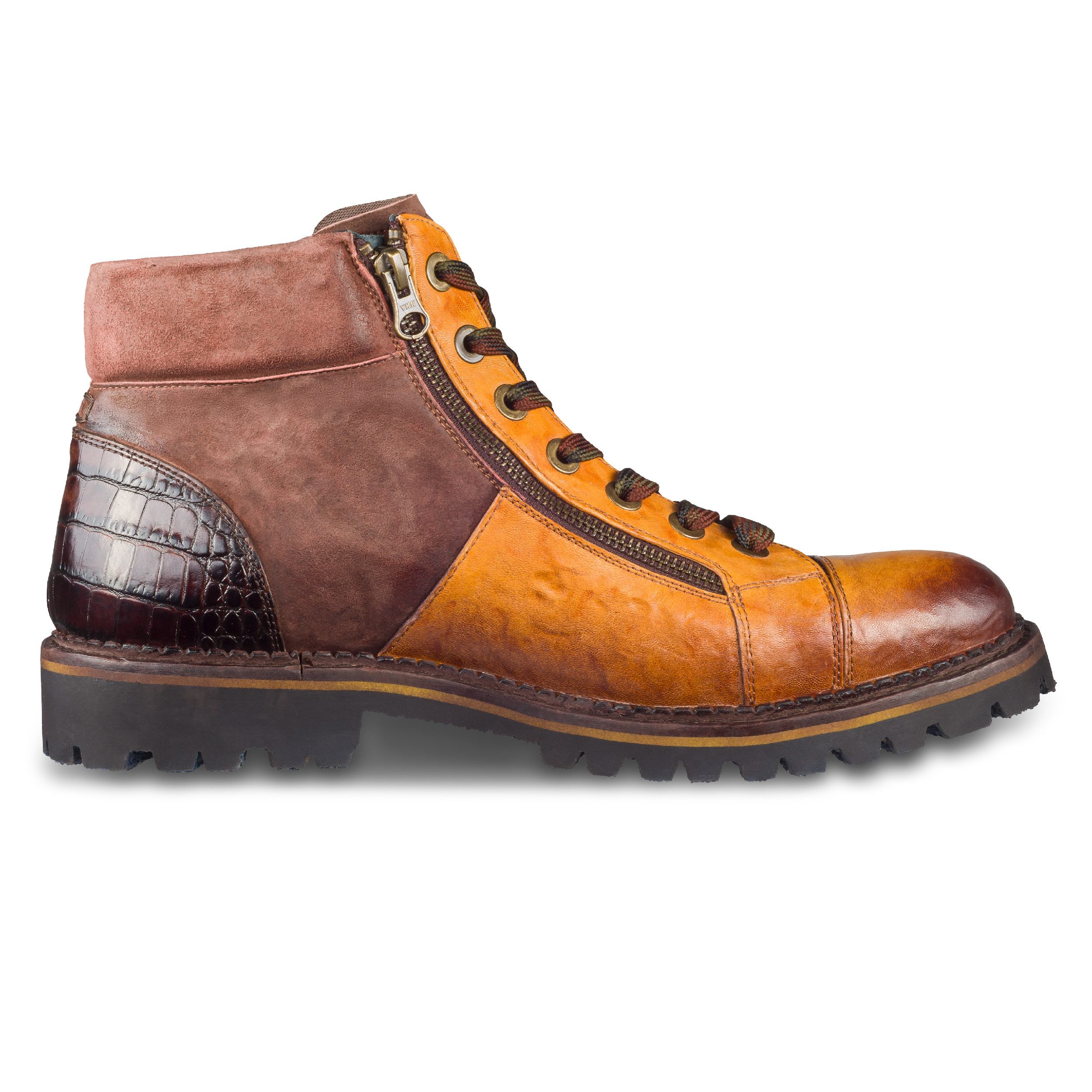 Lorenzi Lorenzi Schnür-Stiefel Herren braun mehrfarbig, Leder & Reißverschluß Stiefel Handgefertigt in Italien