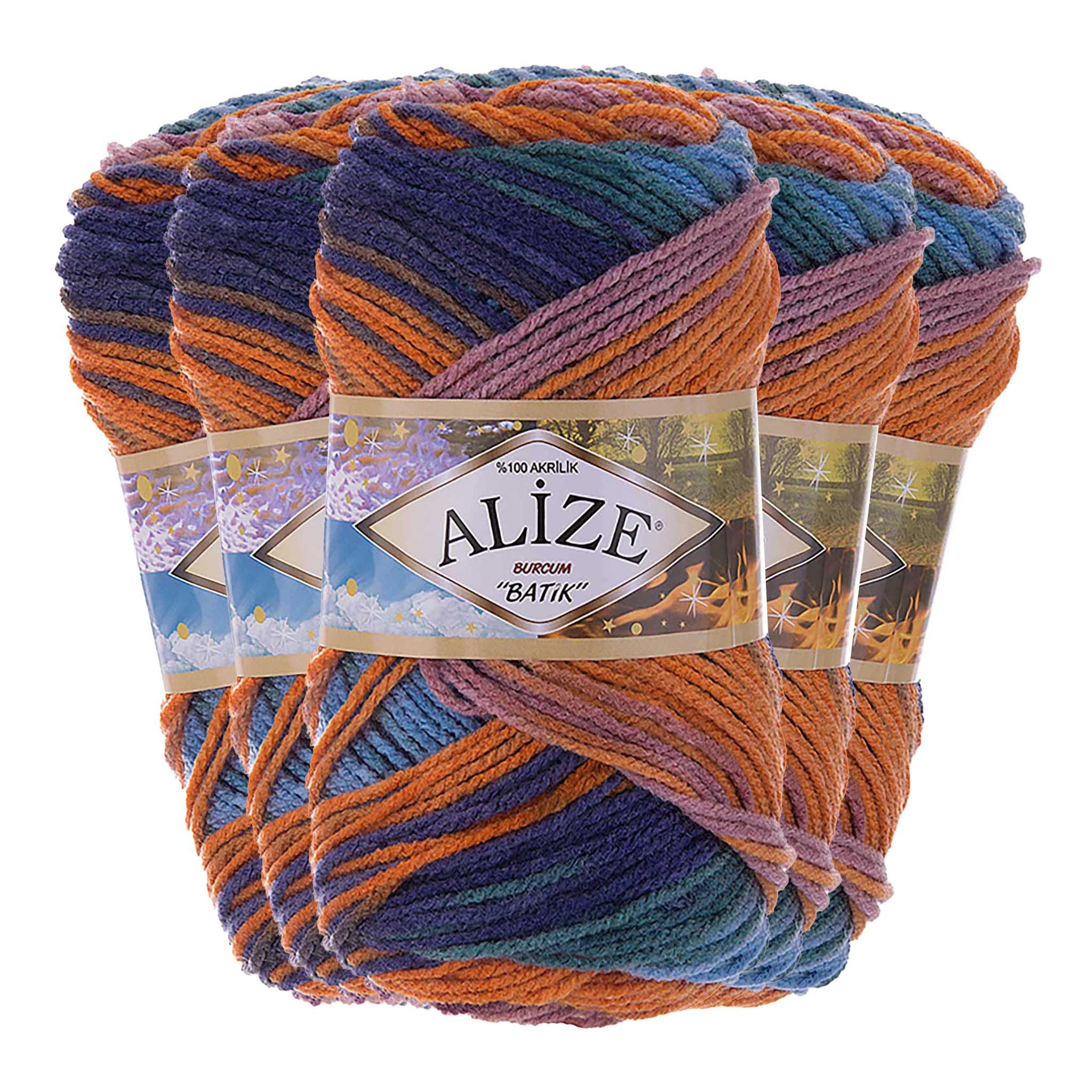Alize 500g Strickgarn ALIZE BURCUM Batik Wolle Winter Handstrickgarn Effektgarn, 1050 m (Paket, 5-St), 7919 blau orange lila