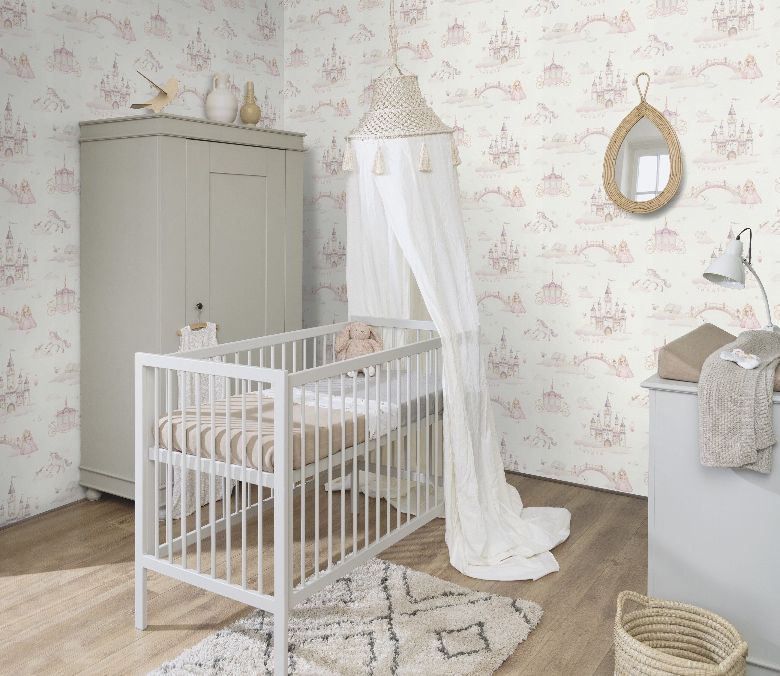 Rasch Vliestapete 302721 - Kinderzimmer-Tapete mit Prinzessinnen-Motiv, strukturiert, gemustert, (1 Rolle, 1 St), Himmel – Bild 5 von 5