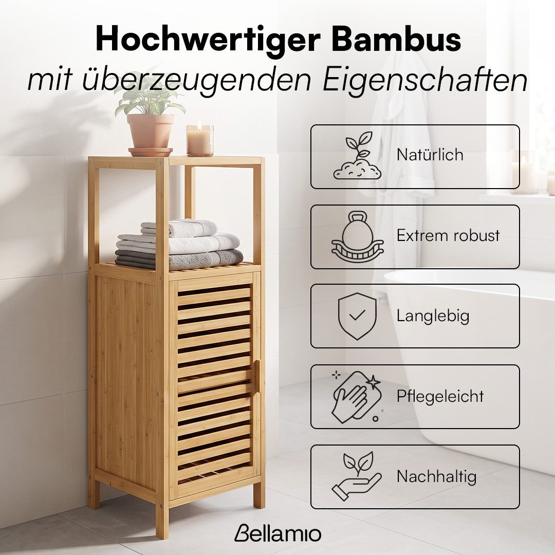 Bellamio Hochschrank Newa aus Bambus, Badezimmerschrank mit Ablage, lackiert (3 Fächer) Badezimmerschrank 85×33×33 cm, verfügbar in verschiedenen Ausführungen – Bild 2 von 5