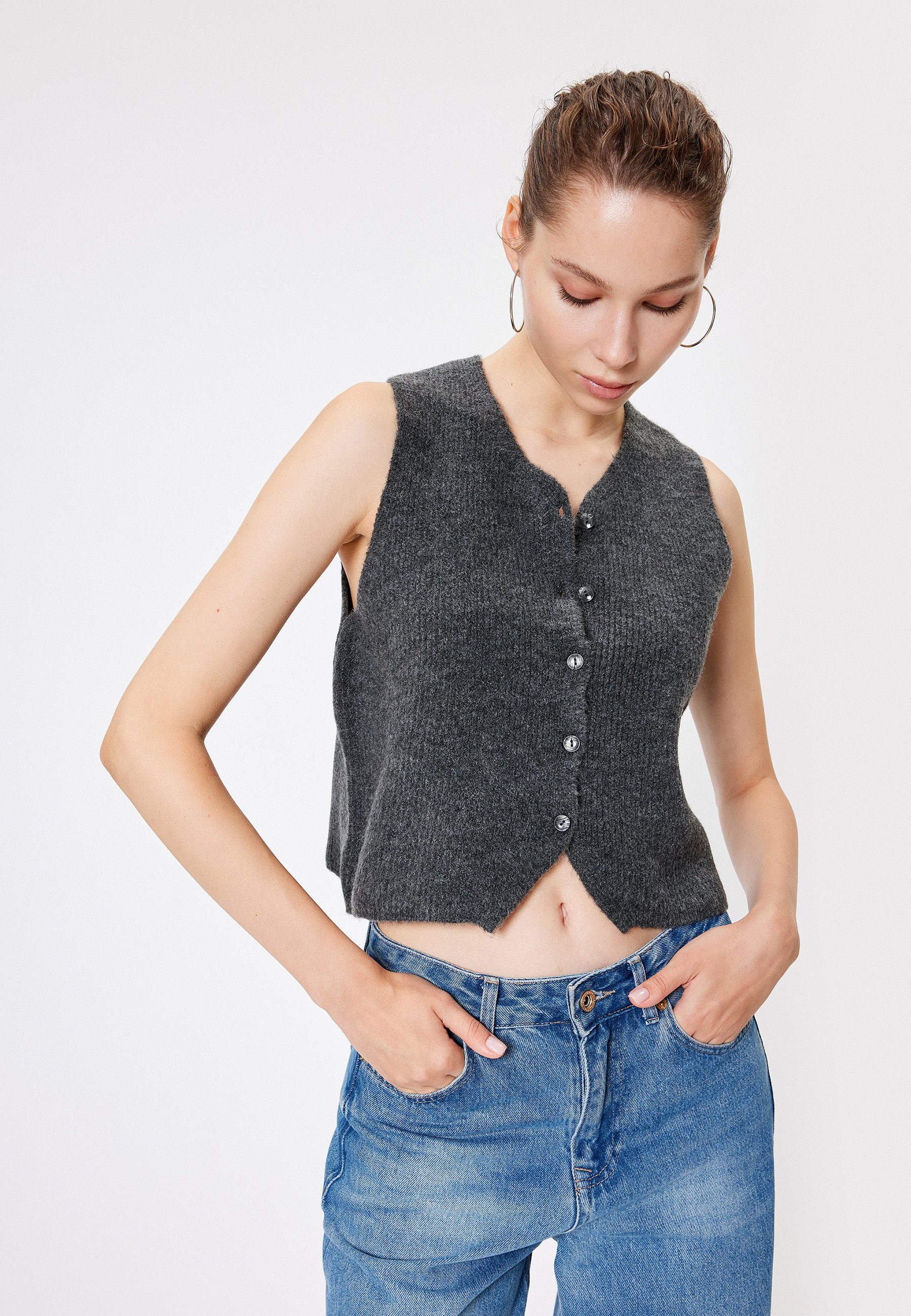 Strickweste V-Kragen Recycelt