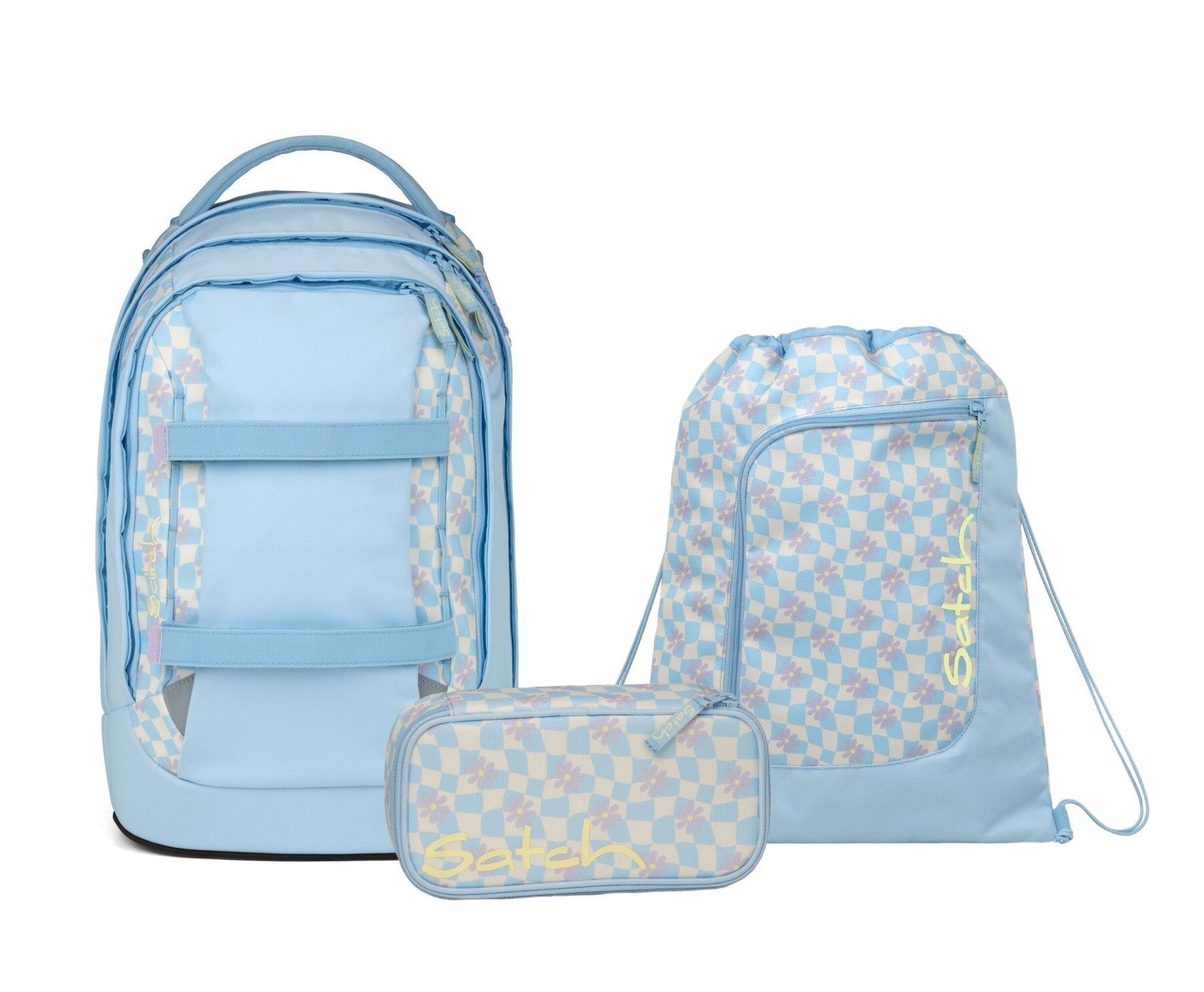 Satch Schulranzen Schulrucksack-Set PACK Summer Era 3-teilig (3-teilig), ergonomisch, Your-Size-System, 5 Fächer