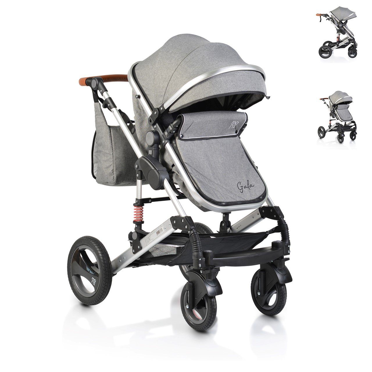 Moni Kombi-Kinderwagen Kinderwagen Gala, Tragetasche Sportsitz umbaubar Wickeltasche Sitz umkehrbar dunkelgrau