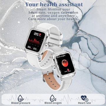 fitonyo Smartwatch (1,29 Zoll, Android iOS), Damen mit Telefonfunktion Diamant Pulsuhr SpO2 19 Sportmodi Smartwatch