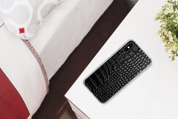MuchoWow Handyhülle Leder - Strukturiert - Schwarz - Grau, Handyhülle Apple iPhone Xs Max, Smartphone-Bumper, Print, Handy