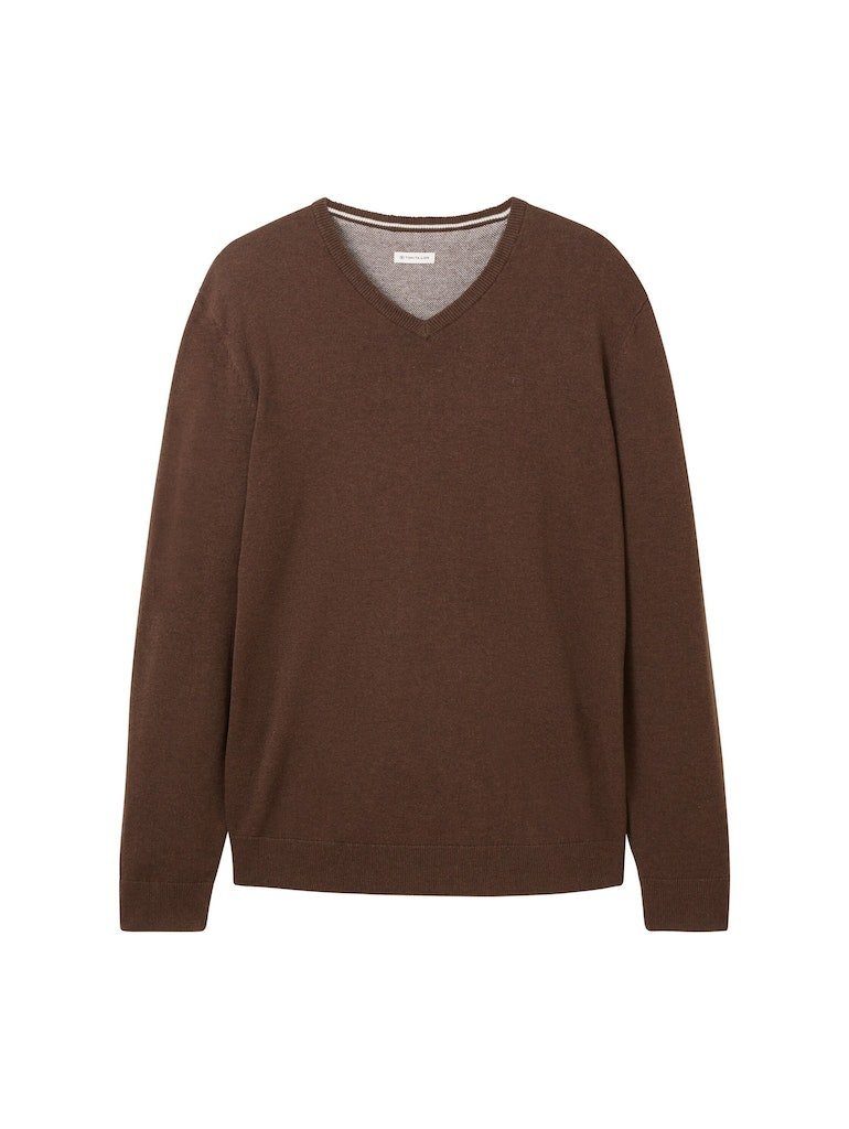 TOM TAILOR Sweatshirt Basic V-Neck Sweater (1-tlg) 32717 Dark Brown Melange