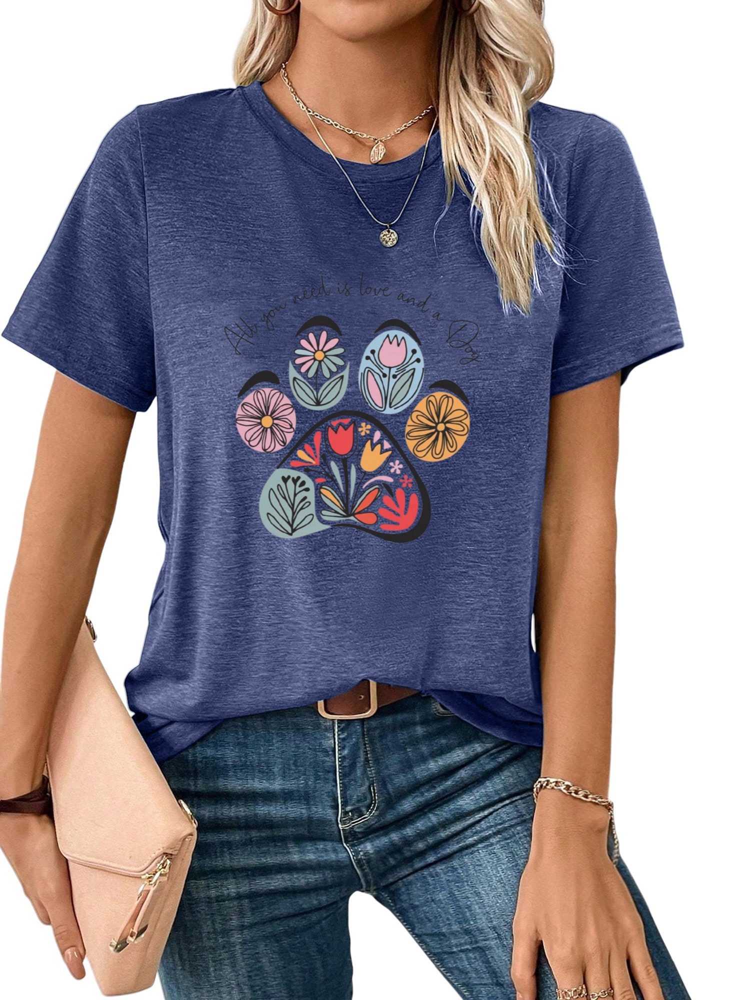 PYLIKE Print-Shirt Shirts Damen Casual Hundemarke Ausgefallene bequemes t shirt Bequem für Freizeit und Büro,Strandurlaub