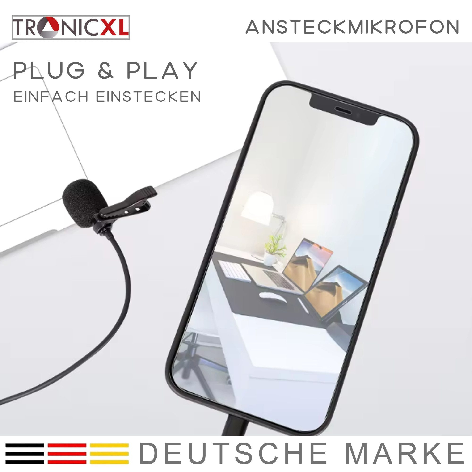 TronicXL Mikrofon USB-C Ansteckmikrofon Mikrofon Ansteck Lavalier Kamera Handy Mic USBC (1-tlg), Moderator Podcast Inverview Smartphone Tablet – Bild 5 von 5