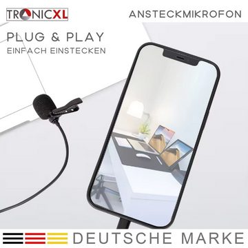 TronicXL Mikrofon 3,5mm Klinke Ansteckmikrofon Lavalier Ansteck Mikrofon Kamera Handy, kompatibel mit Smartphone 4 polig Camcorder