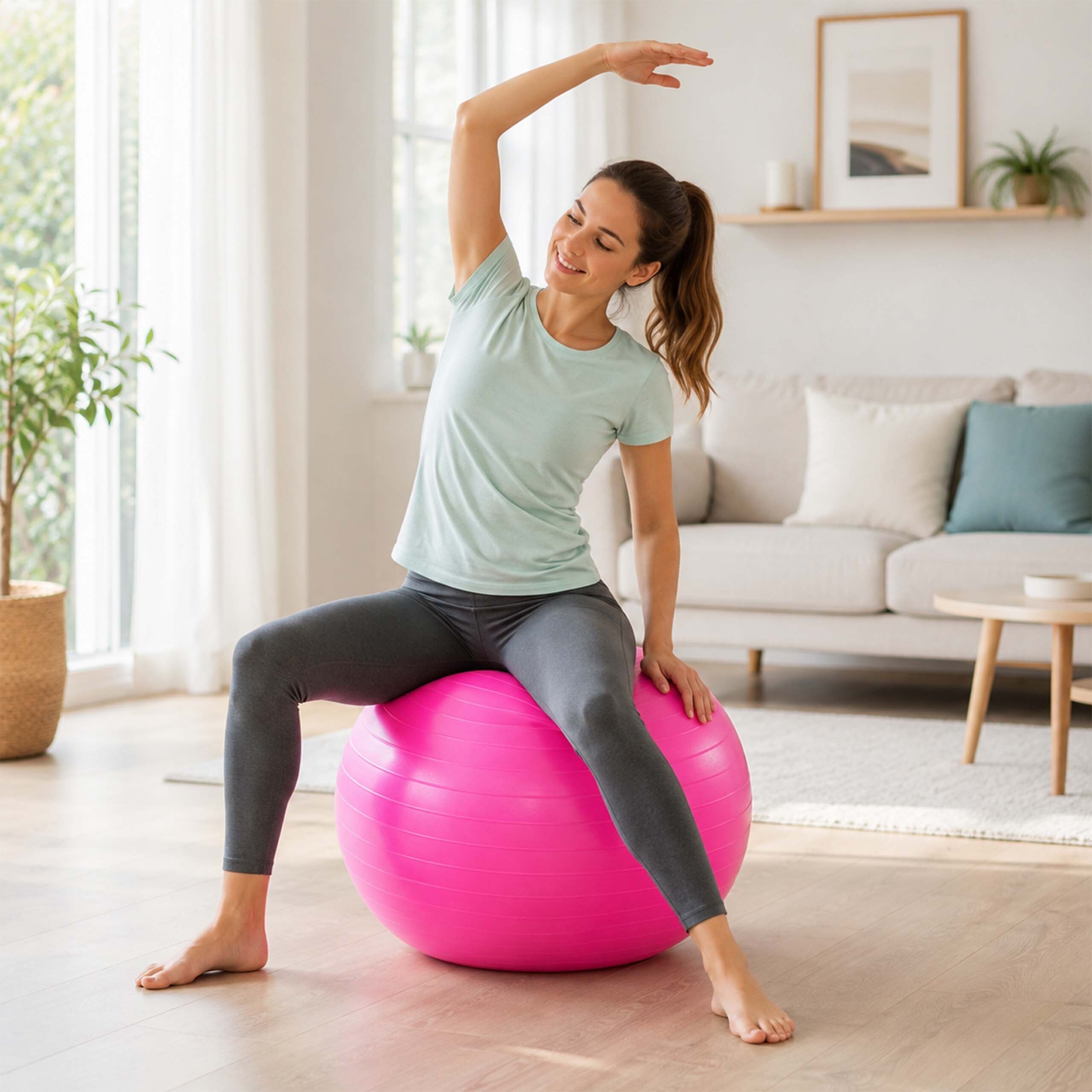 relaxdays Gymnastikball mit Luftpumpe (3-St), Pink, Ø 65 cm – Bild 2 von 5