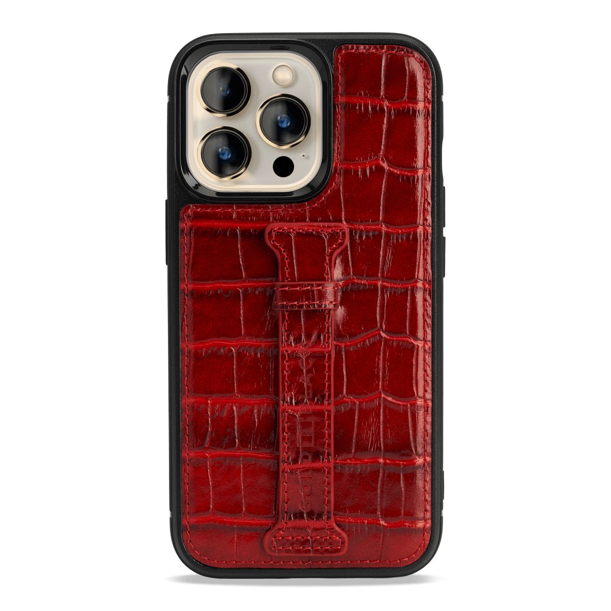 GOLDBLACK Handyhülle GOLDBLACK iPhone 13 Pro Leder Case mit Fingerschlaufe Kroko-Prägung