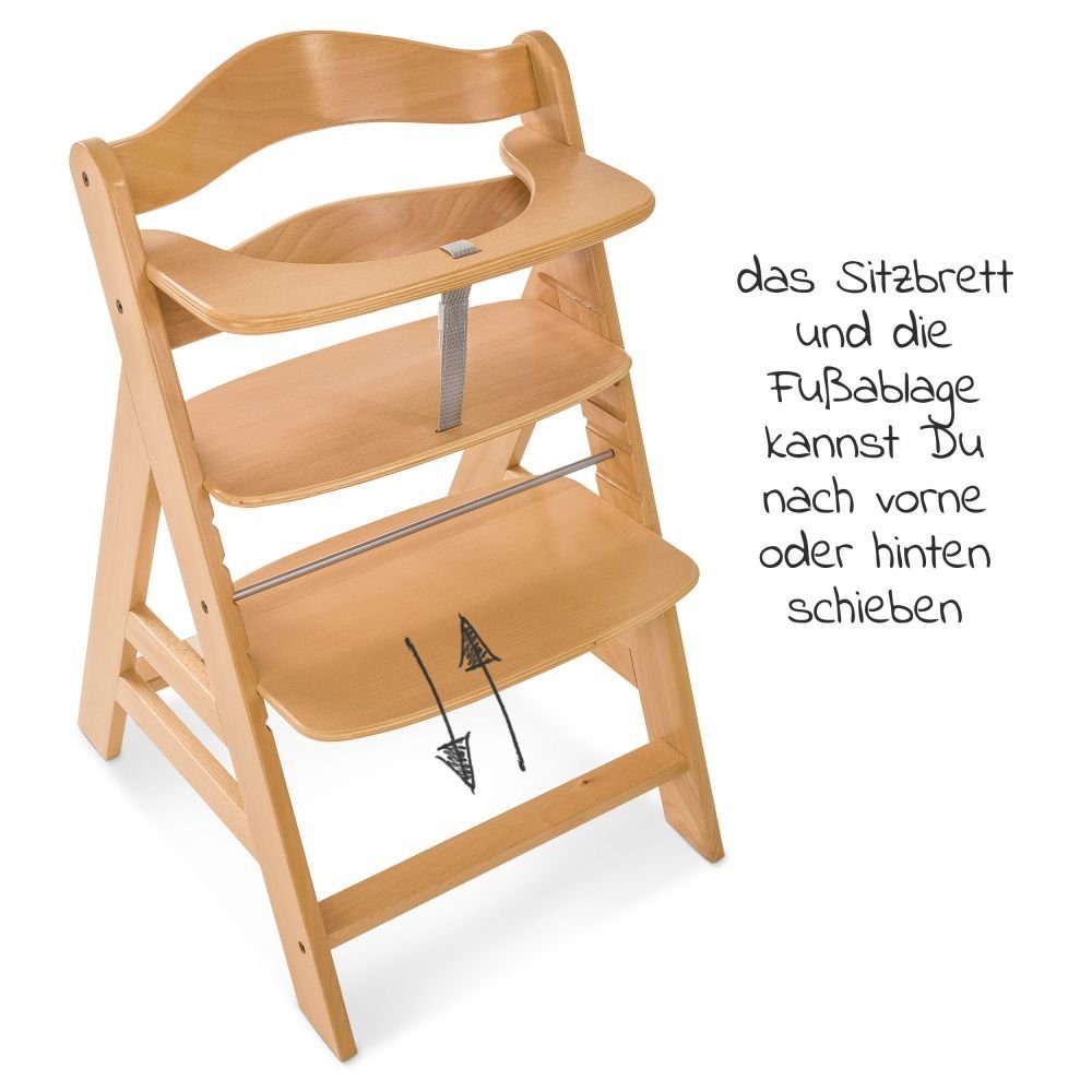 (Set), Natur Holz höhenverstellbar Hochstuhl mit Sitzauflage Hauck Mitwachsender Plus Kinderhochstuhl Alpha