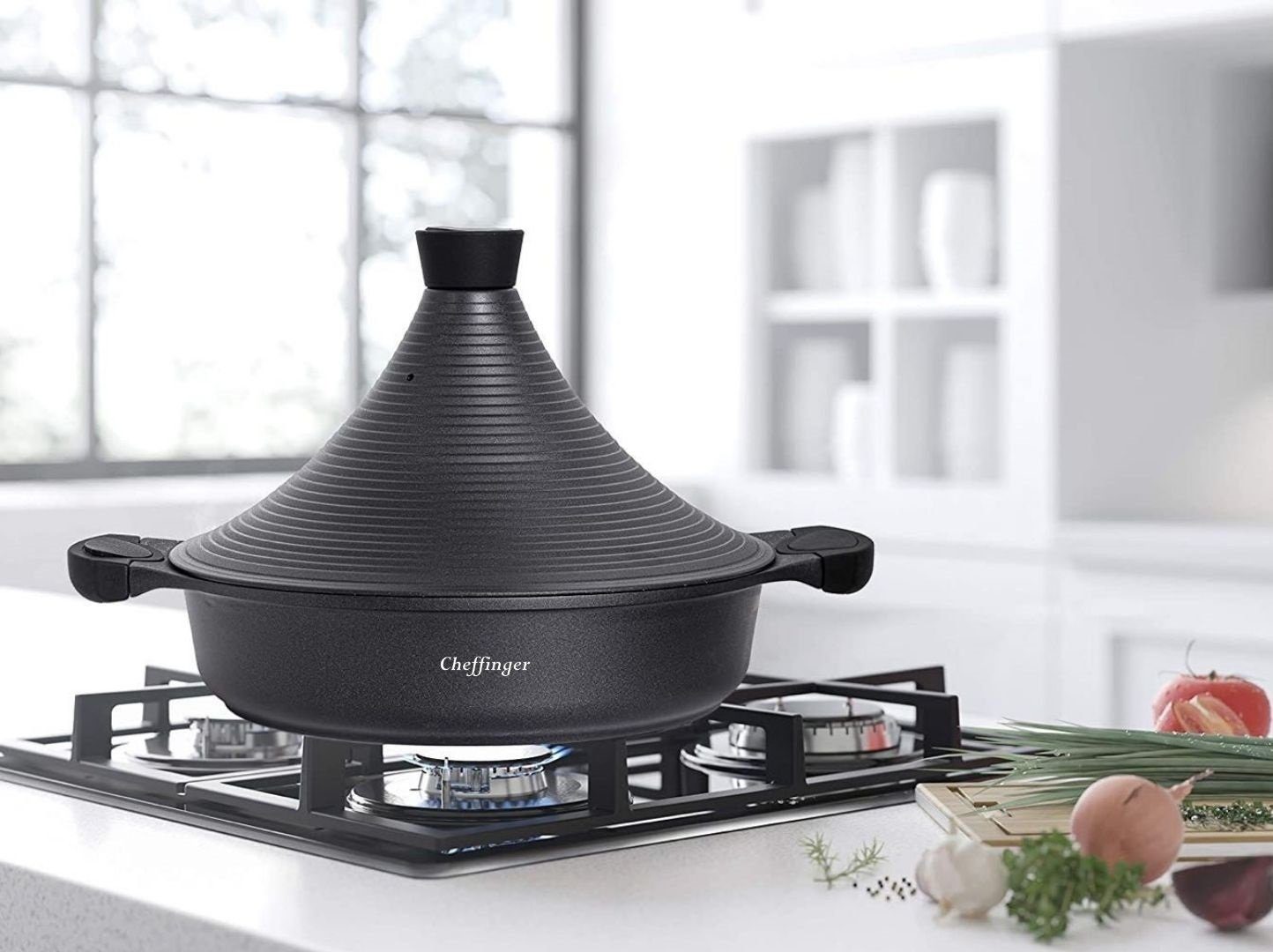 Cheffinger Dampfgartopf Aluguss Tajine Tagine Ø28cm Induktion Silikongriffe Gartopf Dampfgarer – Bild 5 von 5