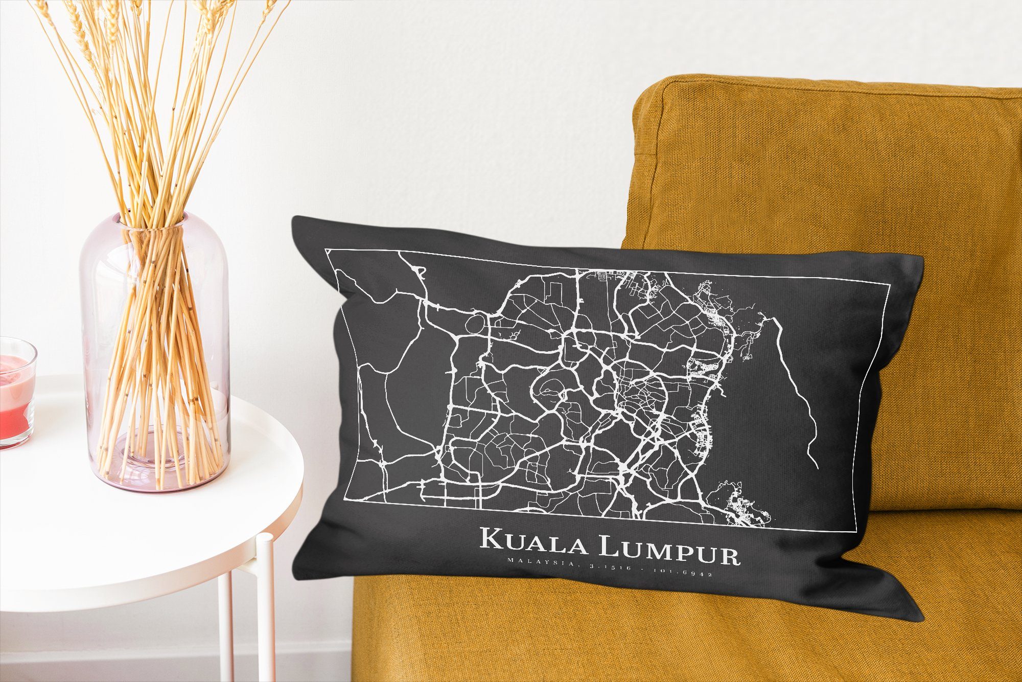 MuchoWow Dekokissen Stadtplan - Zierkissen, Karte, Füllung, Dekoration, Dekokissen Schlafzimmer - Wohzimmer Kuala mit Lumpur
