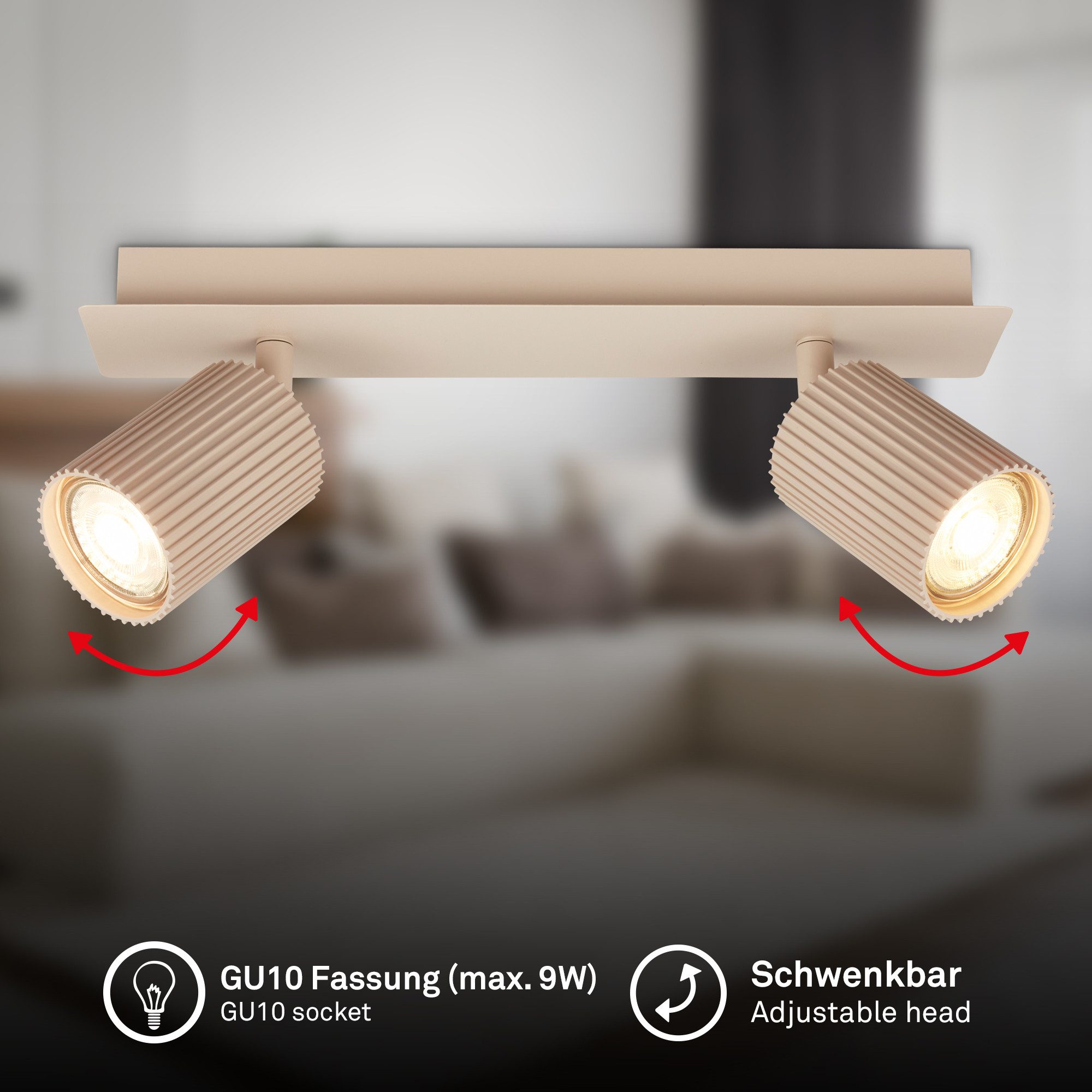 Briloner Leuchten LED Deckenspot Deckenleuchte Wandleuchte schwenkbar GU10 Deckenlampe Wohnzimmer Flur, 2-flammig, ohne Leuchtmittel, Abhängig vom Leuchtmittel, Schwarz, Beige, Coffee-Warmgrey, Wohnzimmer, Flur, Büro