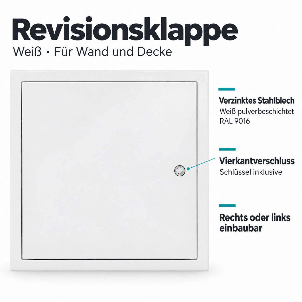 doitBau Revisionsklappe Revisionsklappe weiß 40cm x 40cm mit Vierkantschlüssel (1-St) – Bild 3 von 3