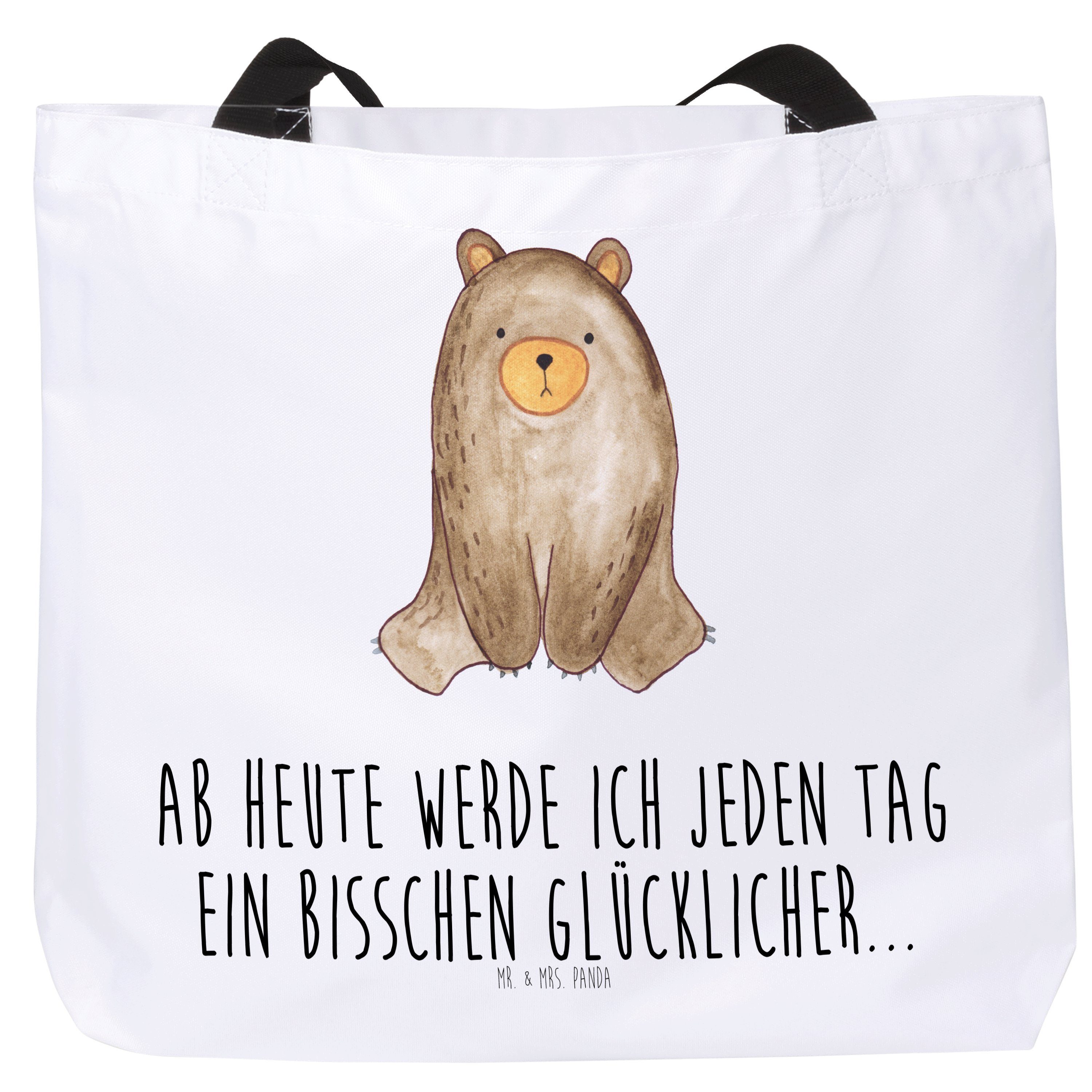 Mr. & Mrs. Panda Shopper Bär sitzend - Weiß - Geschenk, Schulbeutel, Teddybär, Teddy, Tragebeu (1-tlg) | Shopper