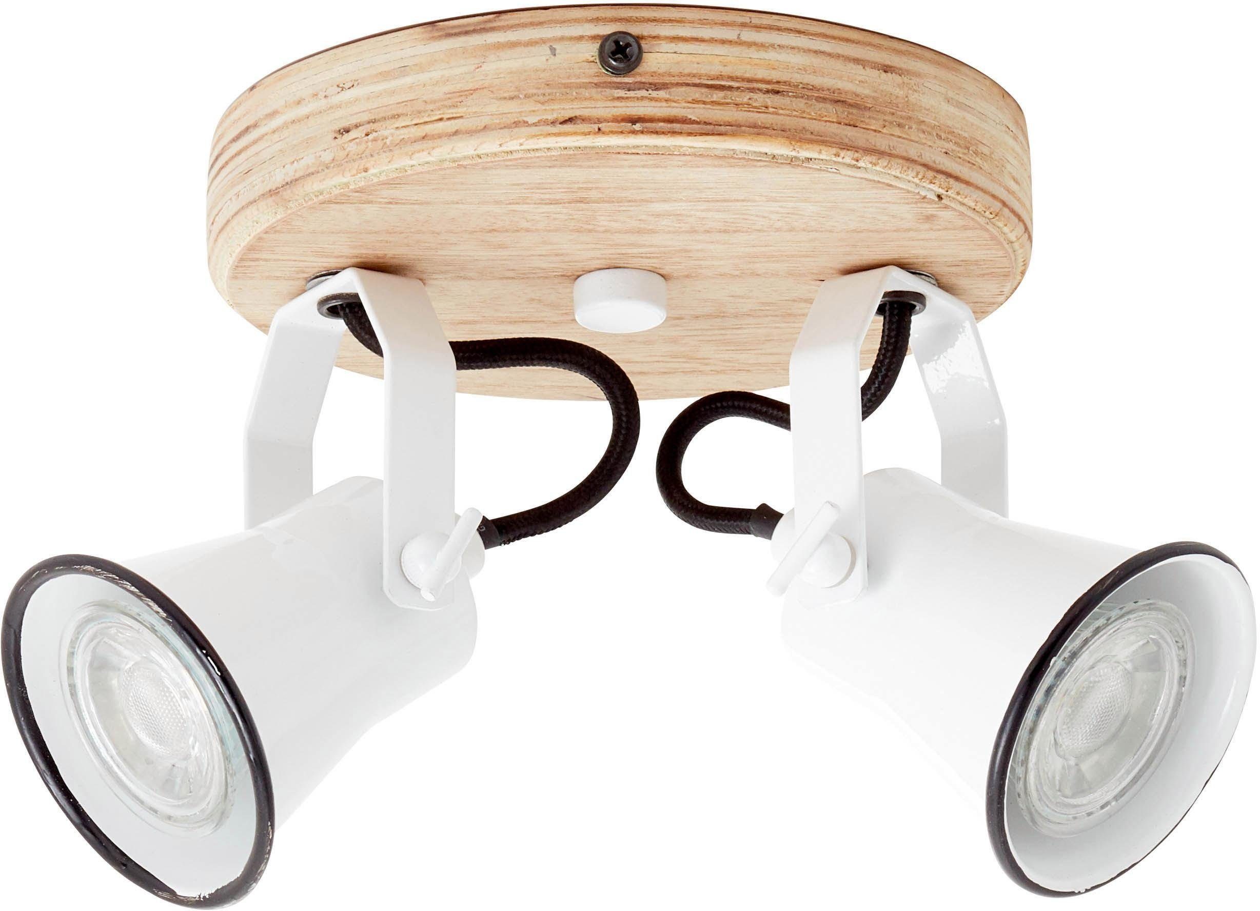Brilliant Deckenspots Seed, ohne Leuchtmittel, 23 cm Ausladung, 2 x GU10, schwenkbar, Metall/Holz, weiß/holz hell