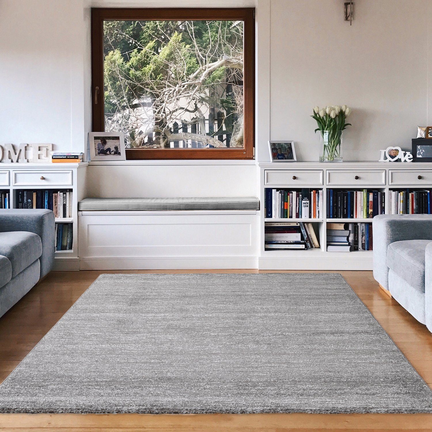 Vimoda Teppich Teppich Modern Grau Meliert fürs Wohnzimmer, Schlafzimmer, Flur, Rechteckig, Höhe: 10 mm, meliert Einfarbig Läufer