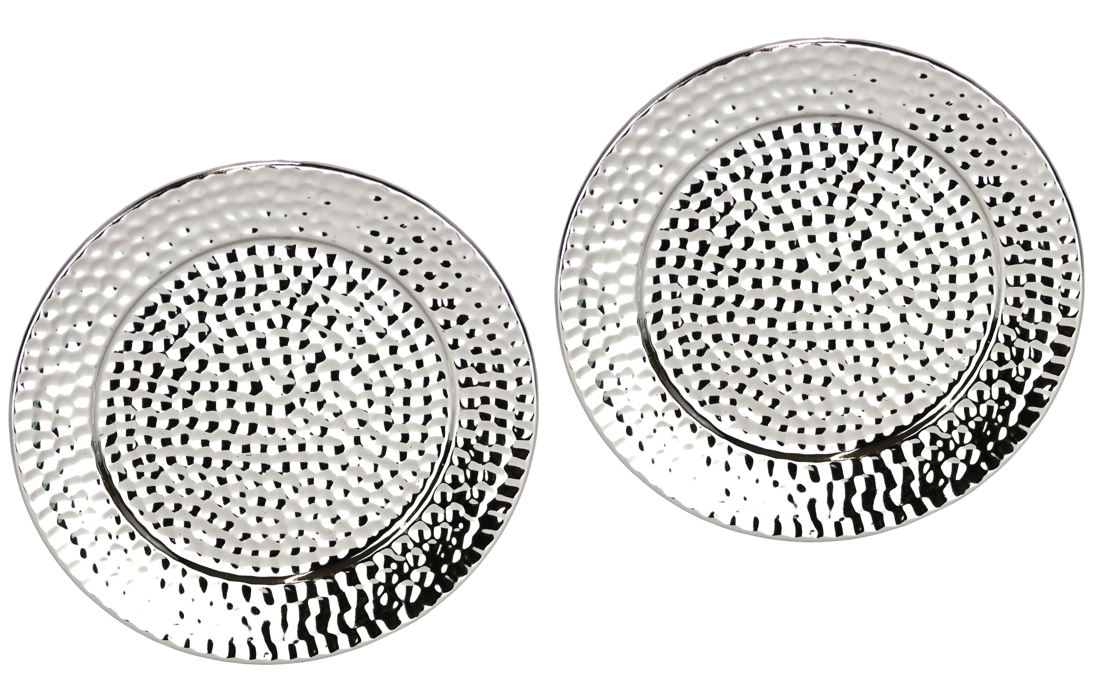I.GE.A. Dekotablett Keramik-Schale rund (2 St), 2er Set Dekoschale silber Tablett Weihnachtsdeko Deko Advents-Tablett