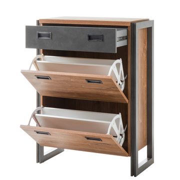 Lomadox Schuhschrank DALLAS-61 im Industrial Design Stirling Oak Nb. mit Matera Anthrazit 75x100x40cm