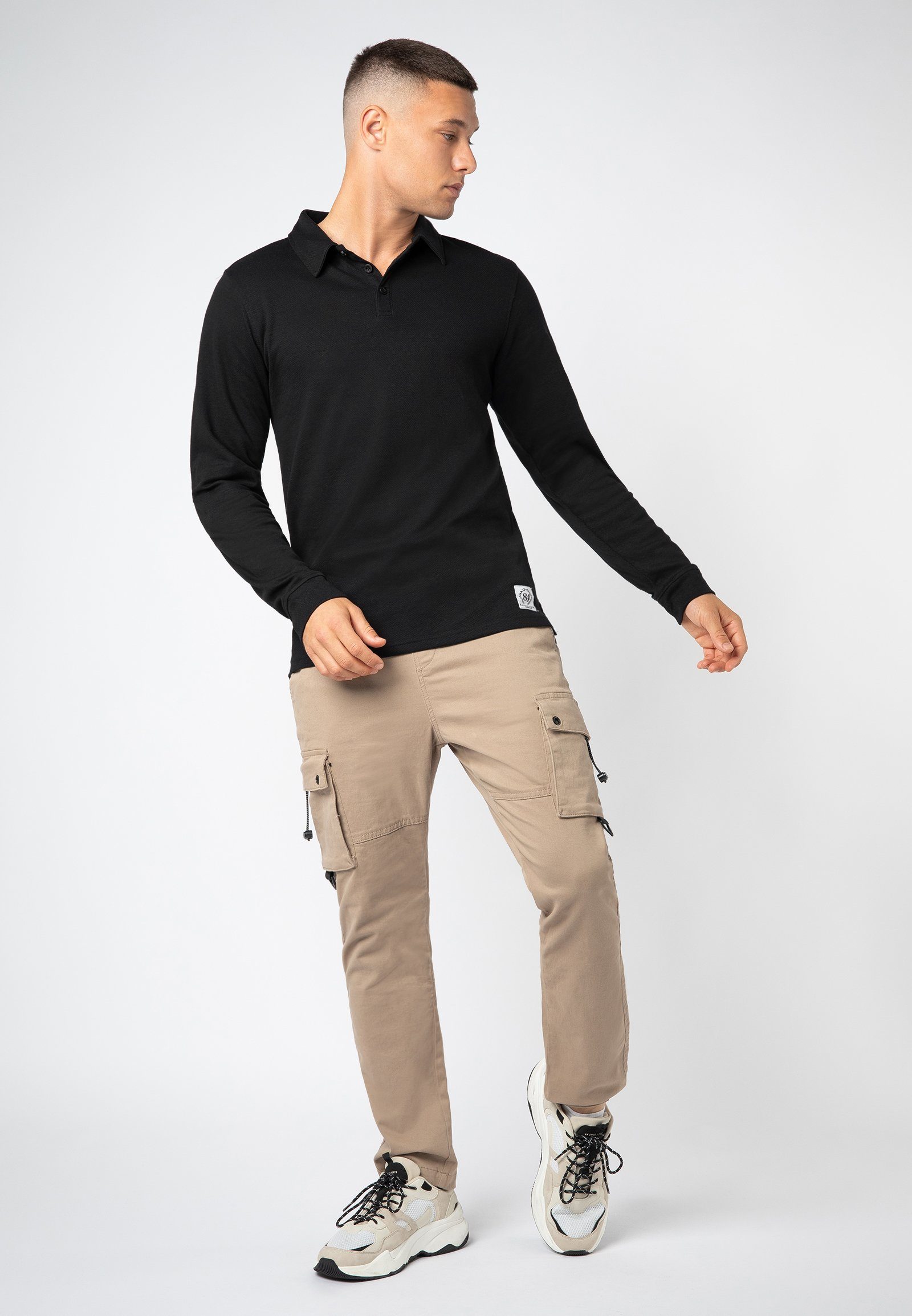 Poloshirt Langarm black Longsleeve SUBLEVEL