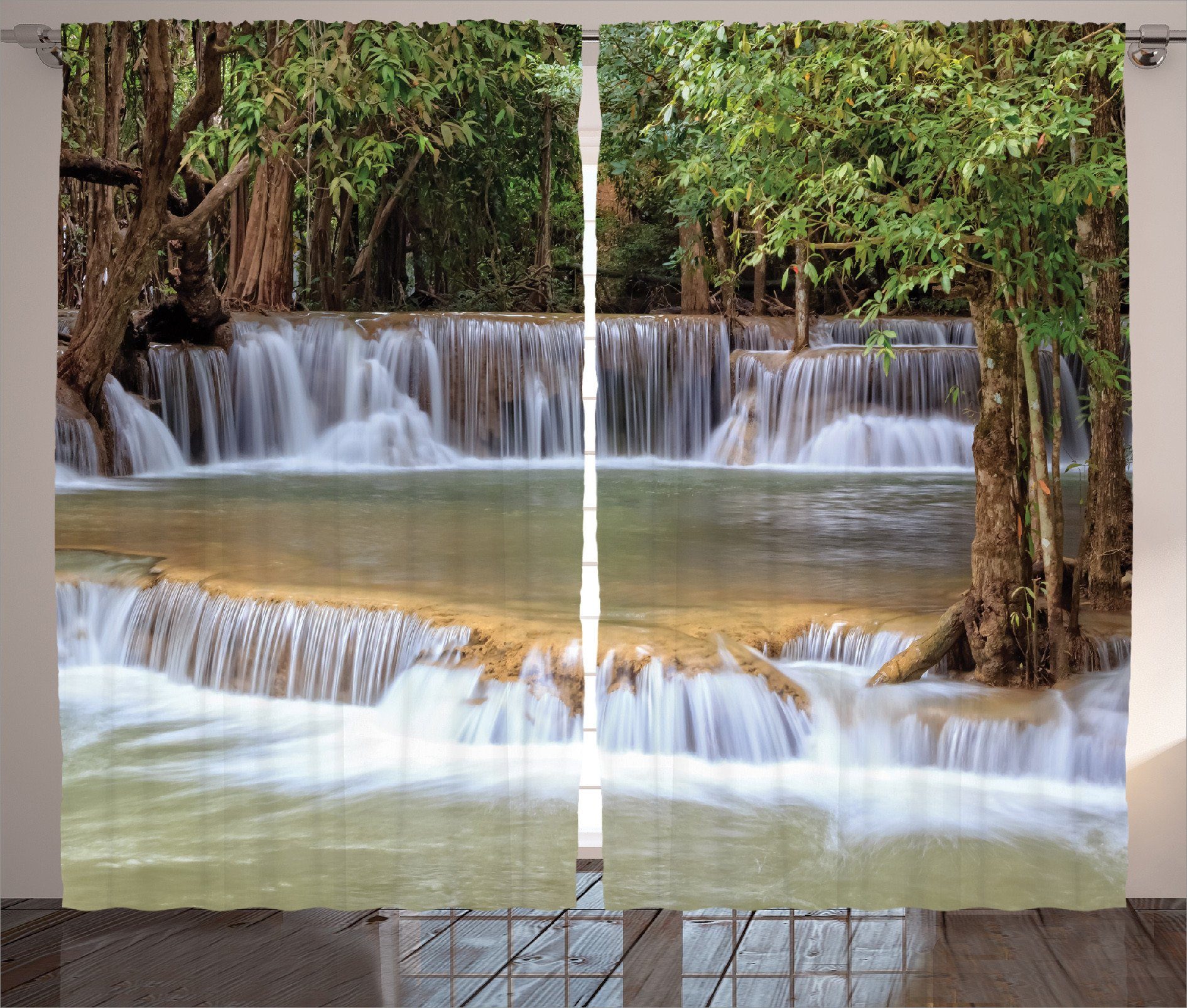 Gardine Schlafzimmer Kräuselband Vorhang mit Schlaufen und Haken, Abakuhaus, Thailand Wasserfall Kanchanaburi