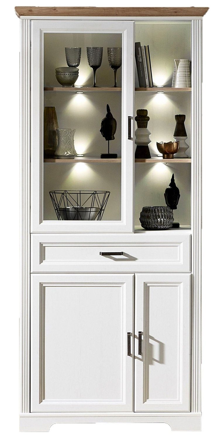 Innostyle Vitrine JASMIN, Pinie Dekor, Artisan Eiche Dekor, inkl. LED-Beleuchtung, BxHxT 93 x 204 x 42 cm