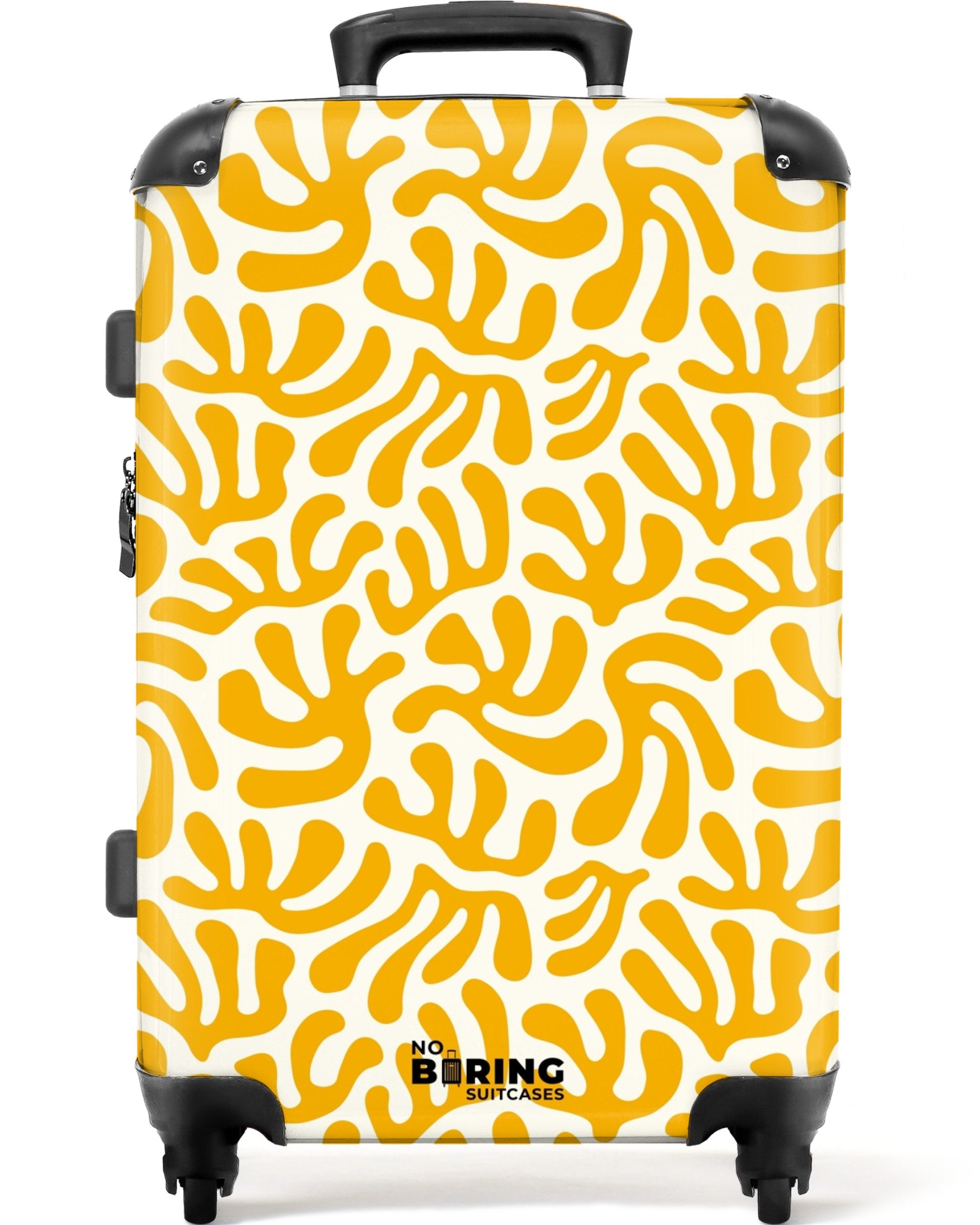 NoBoringSuitcases.com© Hartschalen-Trolley Gelb mit weißem Korallenmuster günstig online kaufen