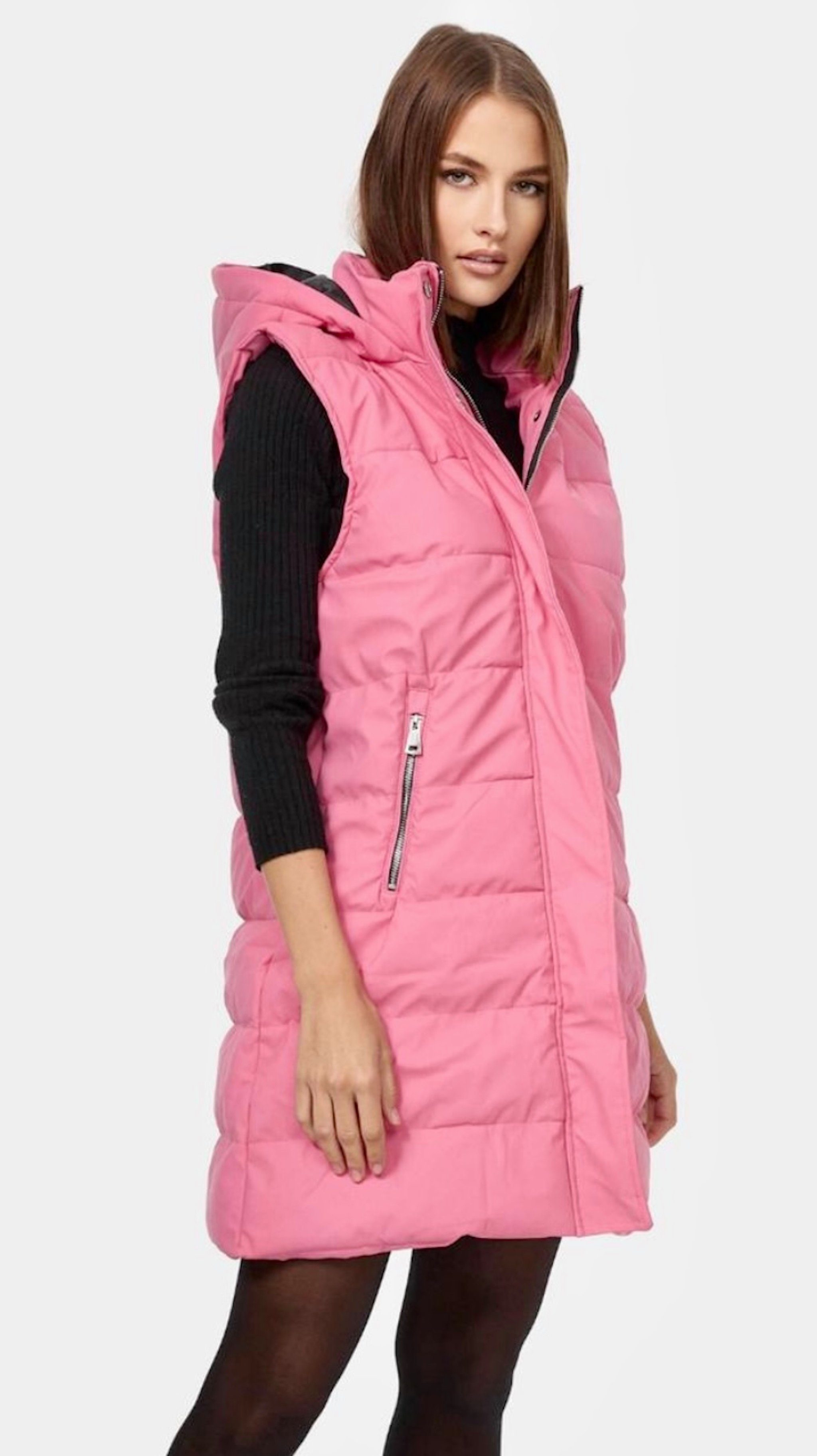 Worldclassca Steppweste Worldclassca Damen Steppweste lang mit Kapuze Winter Kunstleder S-XL Pink