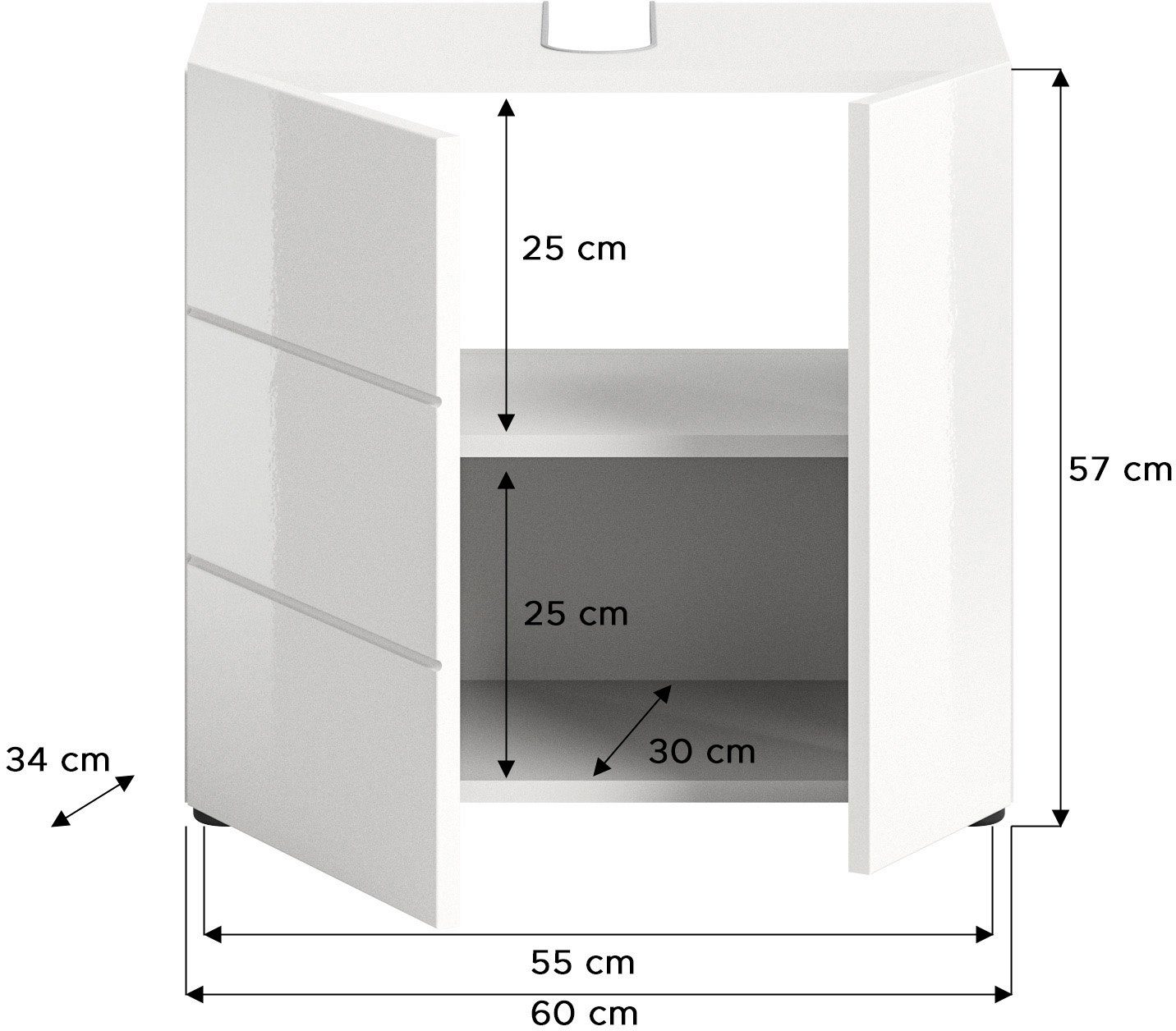 welltime BIEL vanity unit, TOP SELLER!, 60 cm wide, 1 door, 2 compartments, with siphon cutout (1 pc) Bathroom furniture, bathroom cabinet, cupboard, vanity unit, bathroom