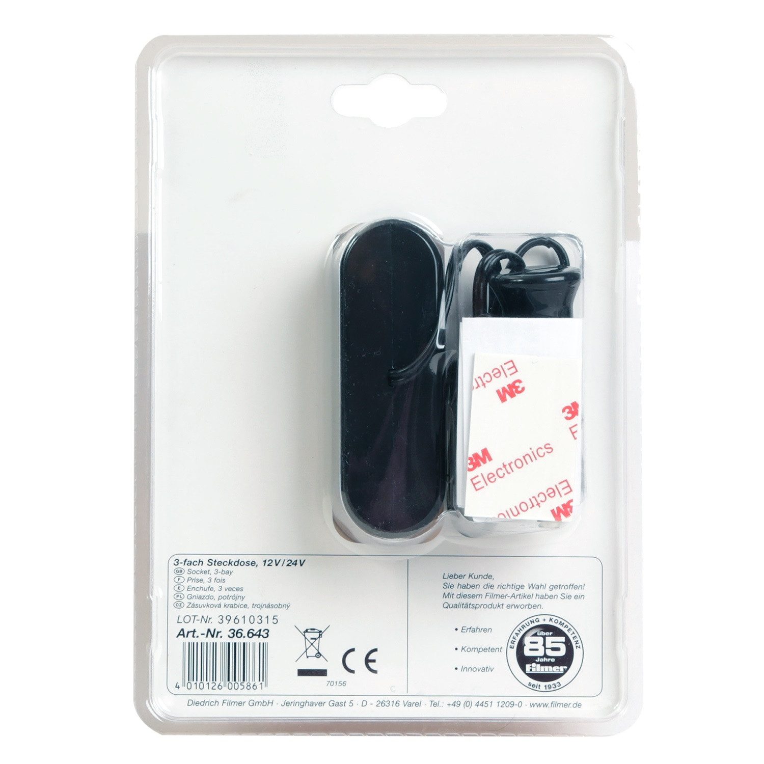 Filmer Zigarettenanzünder-Verteiler 3x Verteiler 12V Zigarettenanzünder mit 2 USB, Doppel-Steckdose Auto Strom-Adapter Montagezubehör – Bild 4 von 4