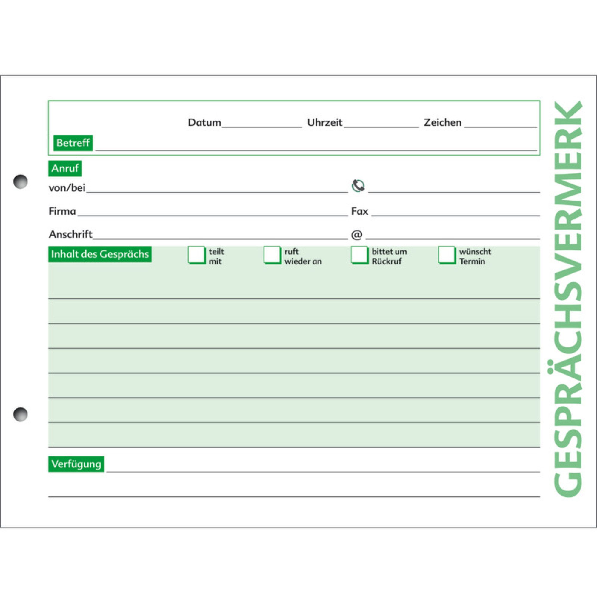 SoldanPlus Formularblock Gesprächsvermerk H18NL A5 quer weiß 100 Blatt