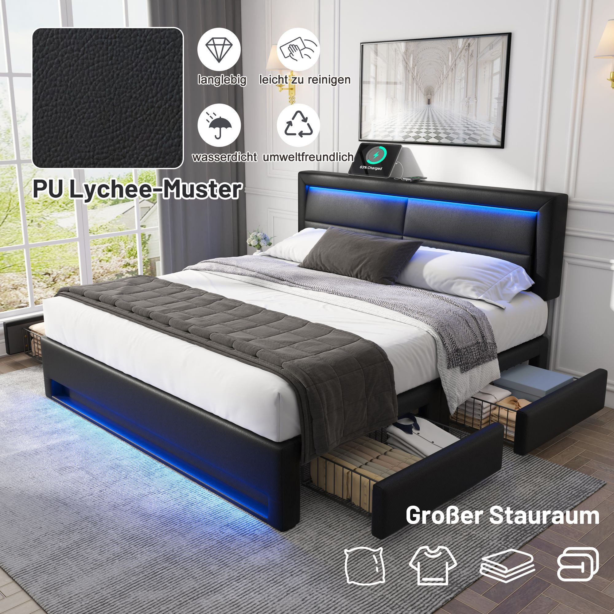 HAUSS SPOLE Polsterbett 140x200cm, mit USB-Anschluss, günstig online kaufen