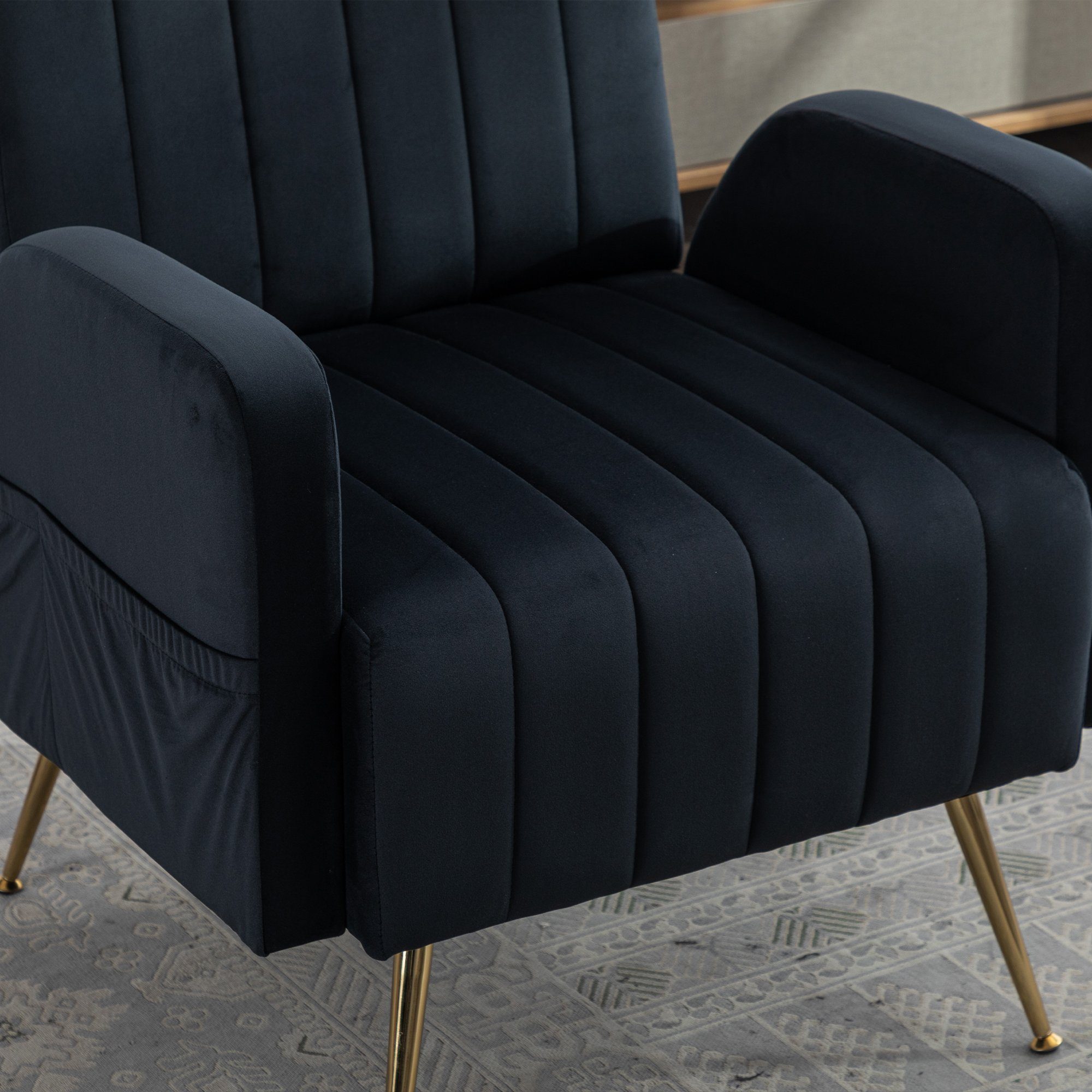 Odikalo Loungesessel Einzelsofa Akzent Stuhl goldene gepolstert Füßen Freizeit mehrfarbig Schwarz