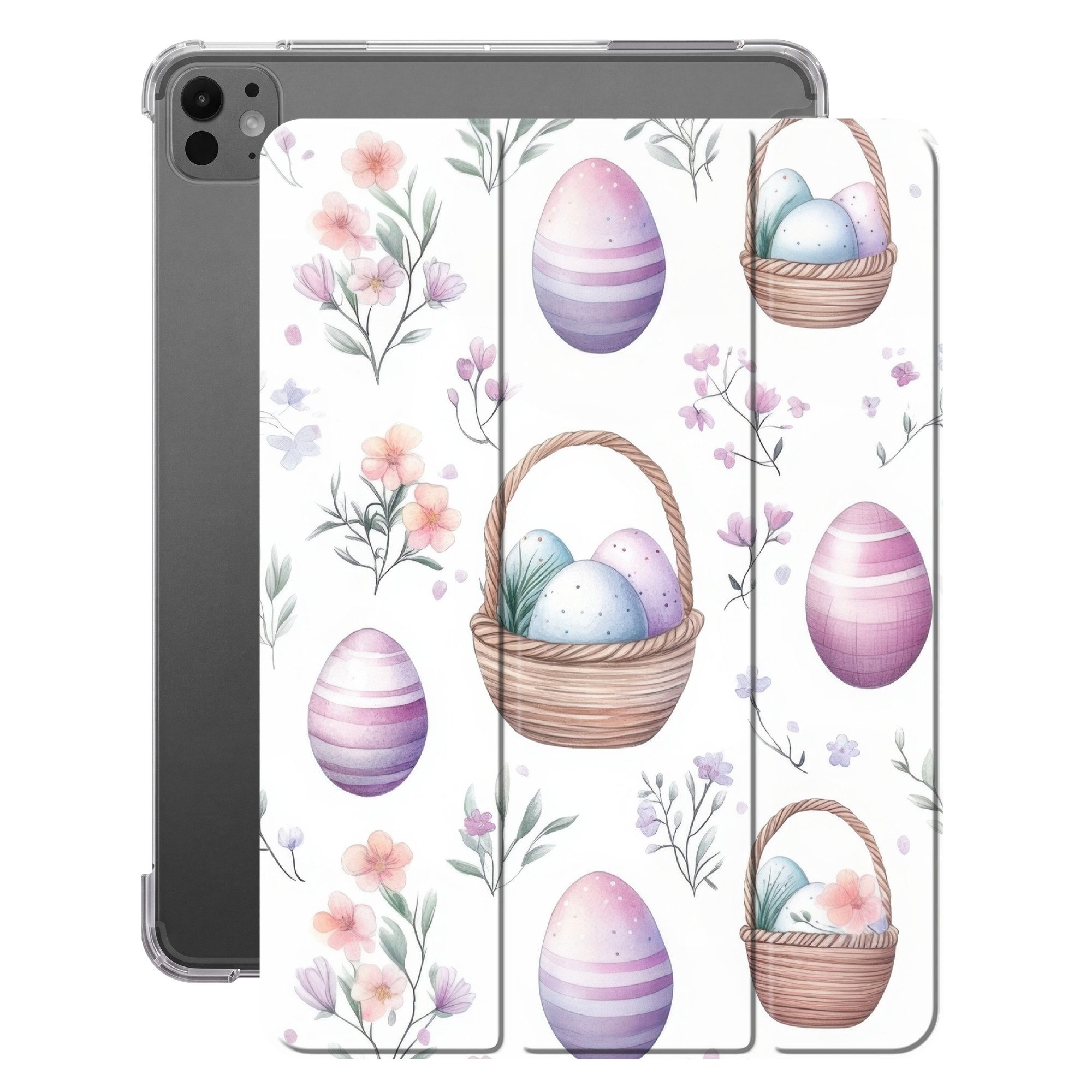 OnlyWow Tablet-Hülle Apple iPad Pro 2024 13 inch Blumen - Ostereier - Muster, Smart Cover, Klapphülle, mit Standfunktion, Stoßfest