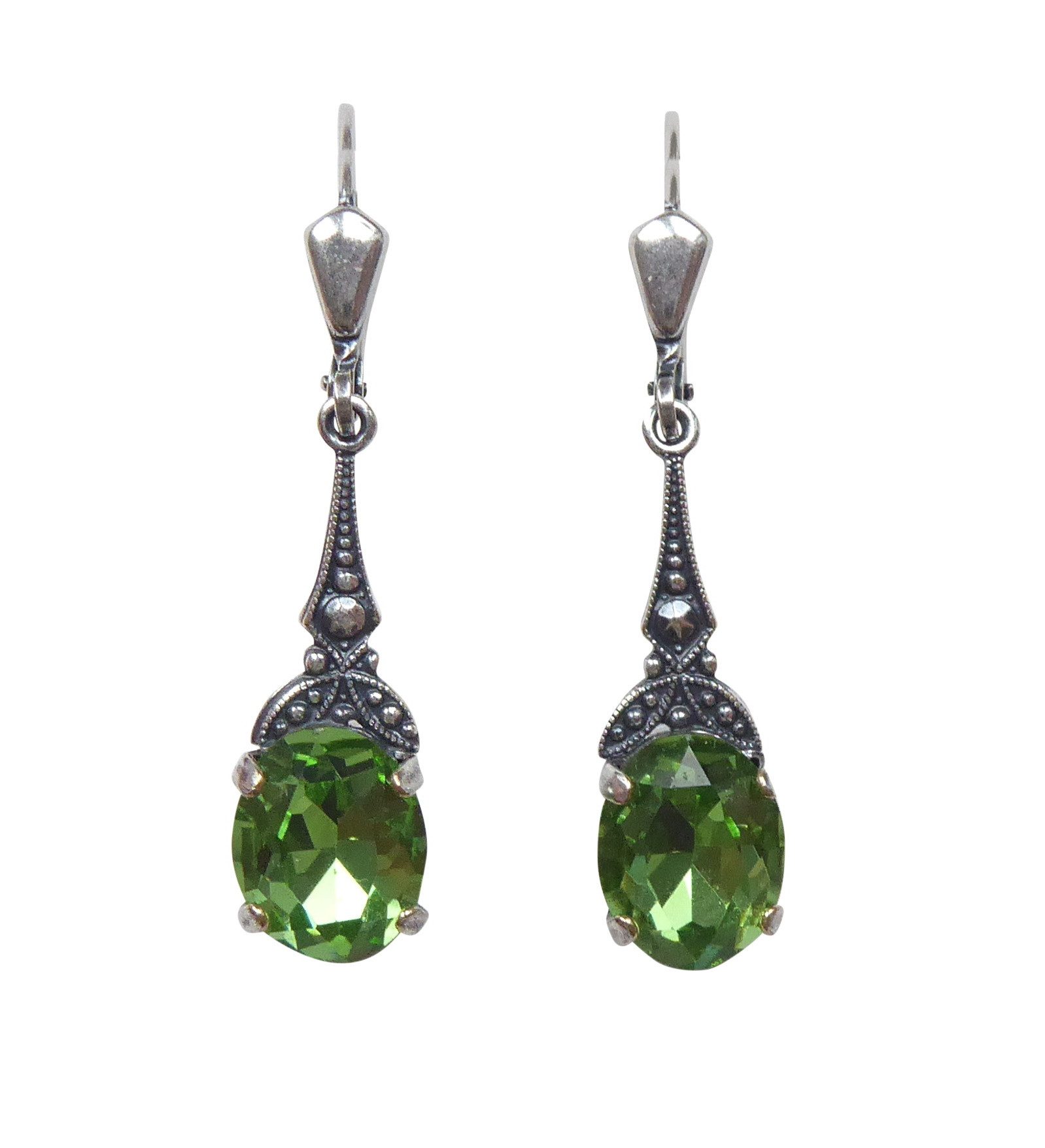 Mugello Paar Ohrhänger Bea peridot versilbert Vintage Romantik-Look retro, Handgefertigter Modeschmuck, made in Germany