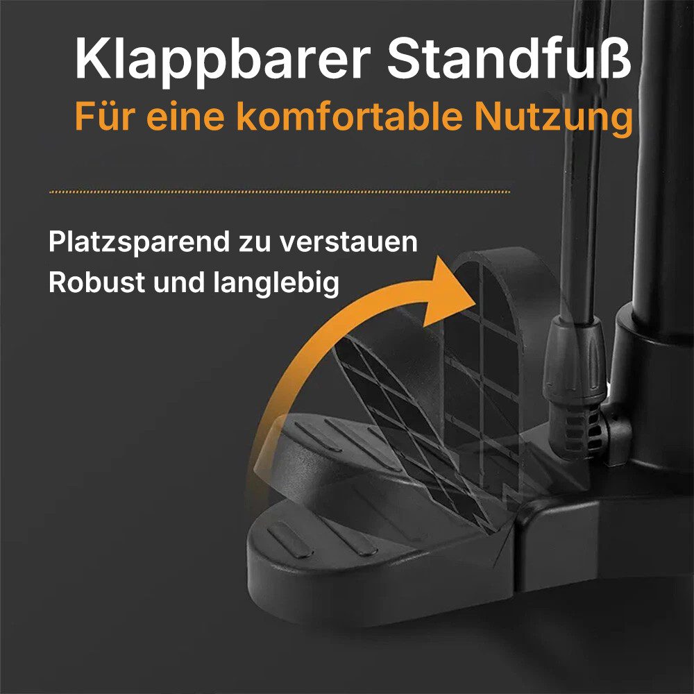 Fyrove Fahrradpumpe Stand-Fahrradpumpe alle Ventile AV, SV, DV, luftpumpe mit Manometer (Fahrrad Luftpumpe Inklusive Großem Manometer, Adaptern & Behälter, Pumpe für Motorrad, E Bike, Auto & Sportartikel)