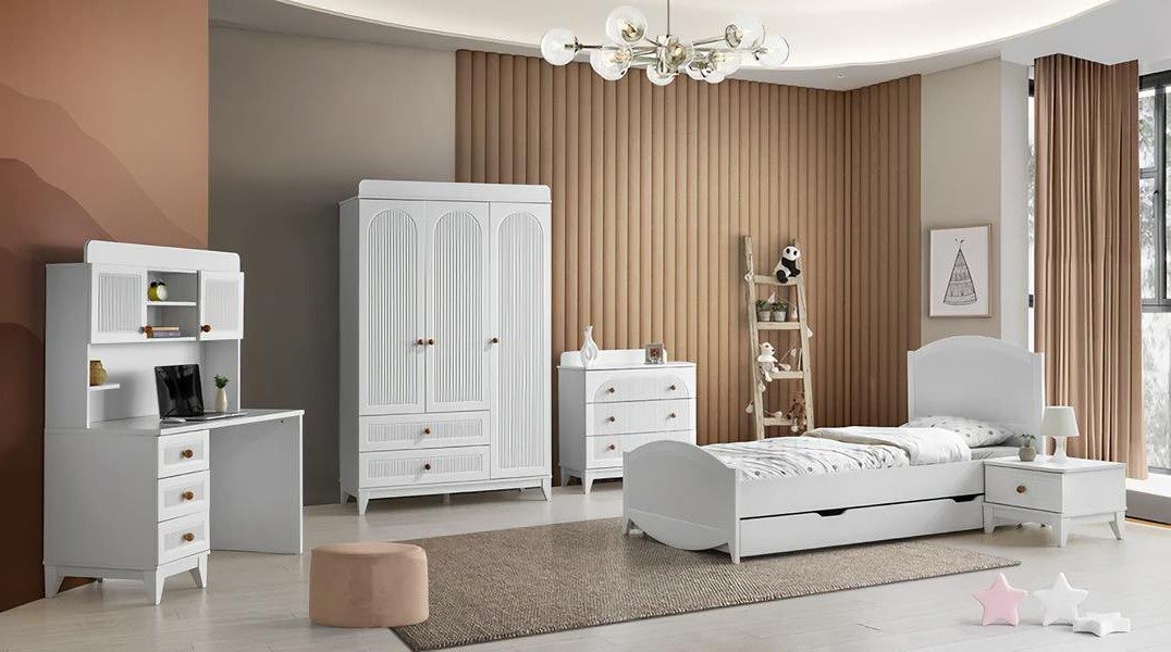 Jugendzimmer-Set 5tlg. Kinderzimmer Set: Bett, Nachttisch, Kommode, Schreibtisch