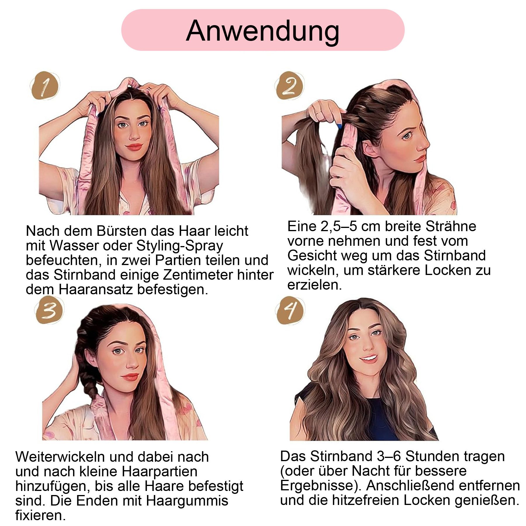 Mutig Lockenwickler 4 Stück Lockenwickler Ohne Hitze, Neu Rutschfest Heatless Curls, Hair Curler Overnight, Lockenwickler über Nacht, DIY Hair Curler Rollers Set Locken Ohne Hitzefür langes mittleres Haar